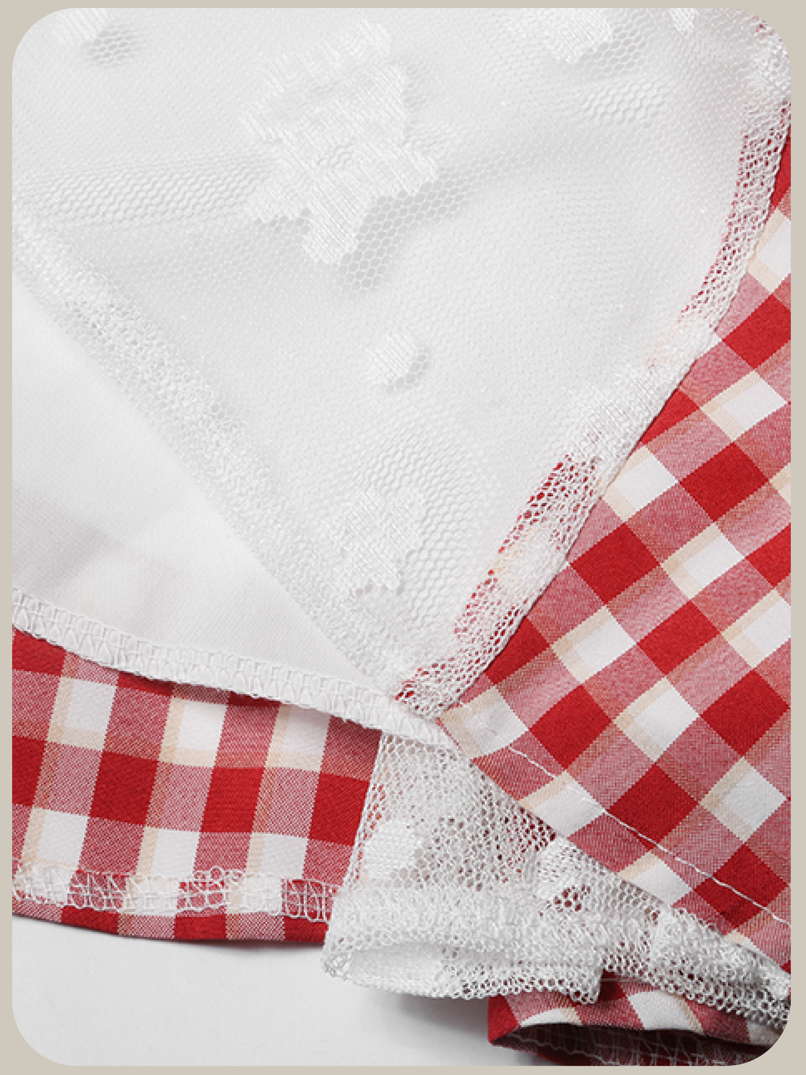 Lace Stitching Red Check Cami Dress/レースステッチレッドチェックキャミワンピース