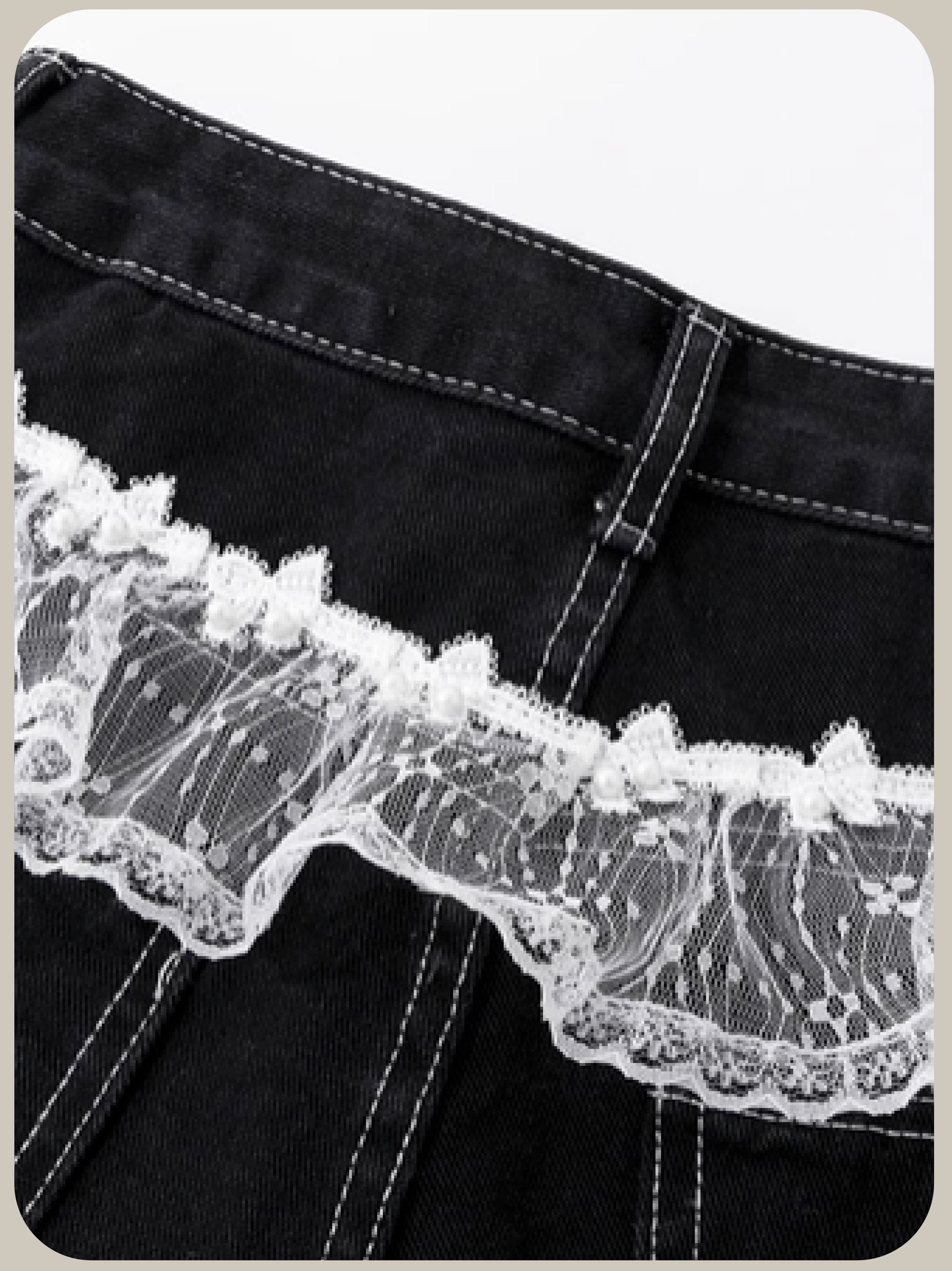 Lace Piping Wide Denim Pants/レースパイピングワイドデニムパンツ