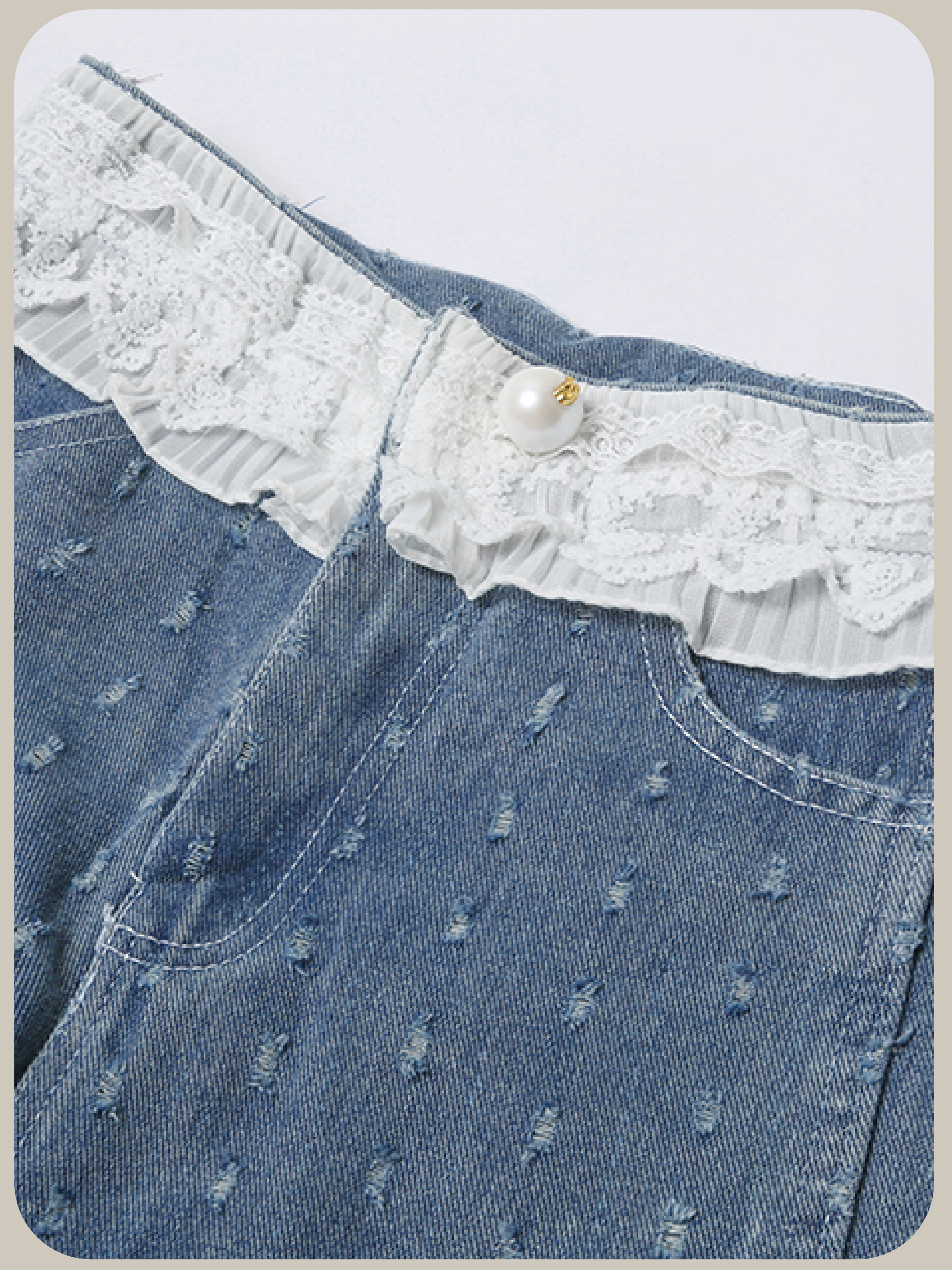 Fringe Design Lace Deco Denim Set Up/フリンジデザインレースデコデニムセットアップ