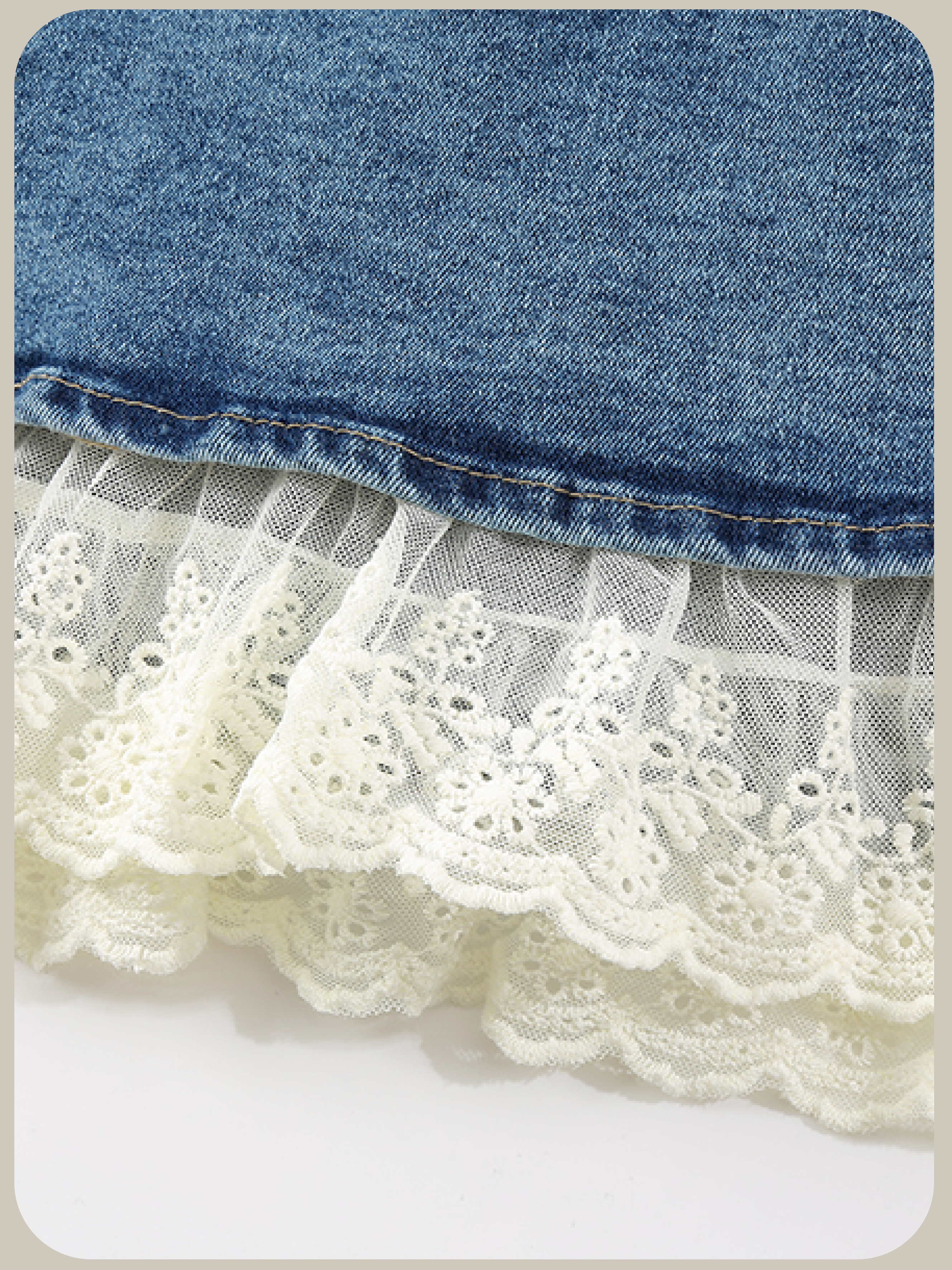 Lace Piping Pleats Denim Dress/レースパイピングプリーツデニムドレス