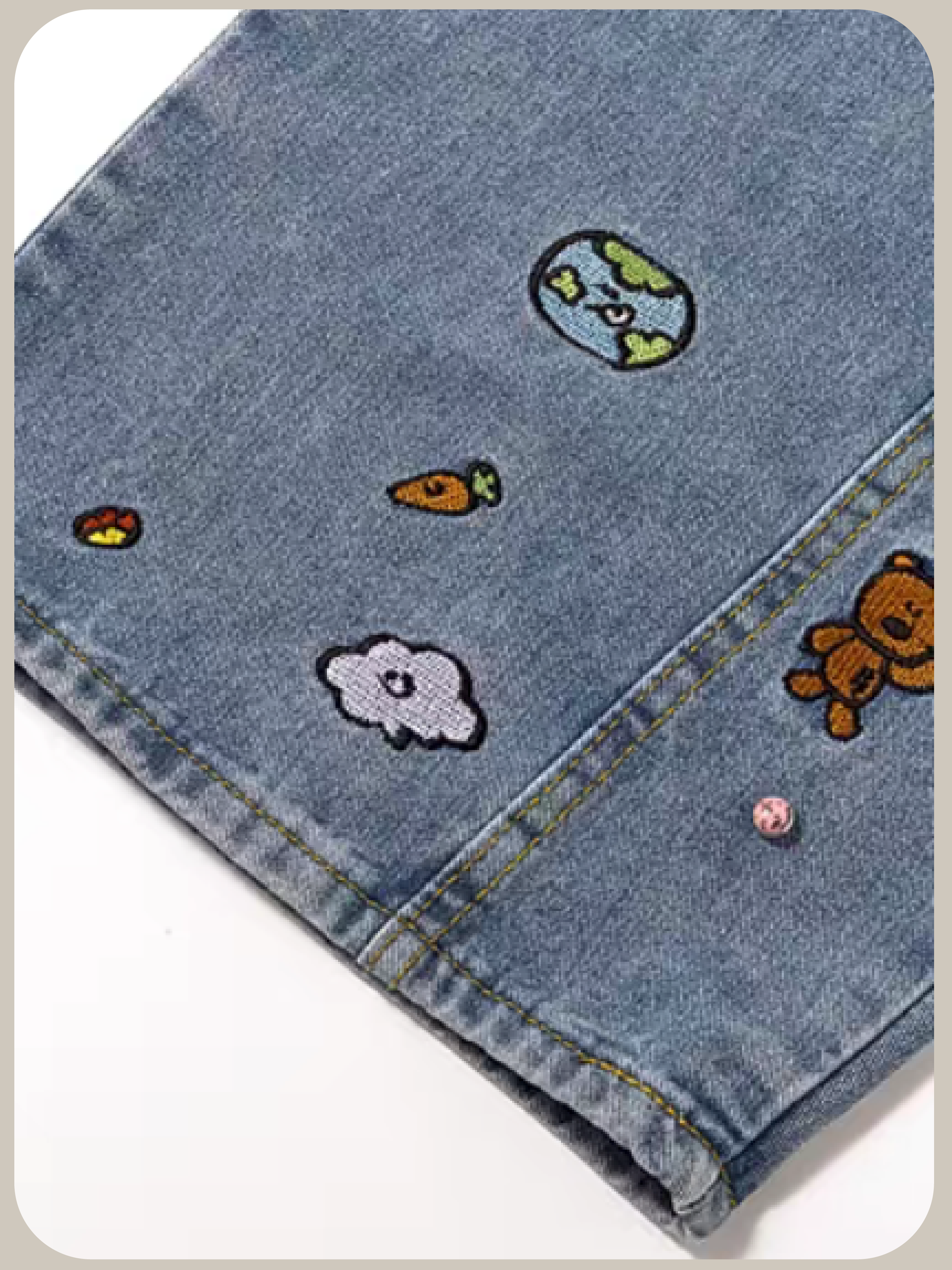 Cartoon Embroidery Denim Pants/カートゥーン刺繍デニムパンツ