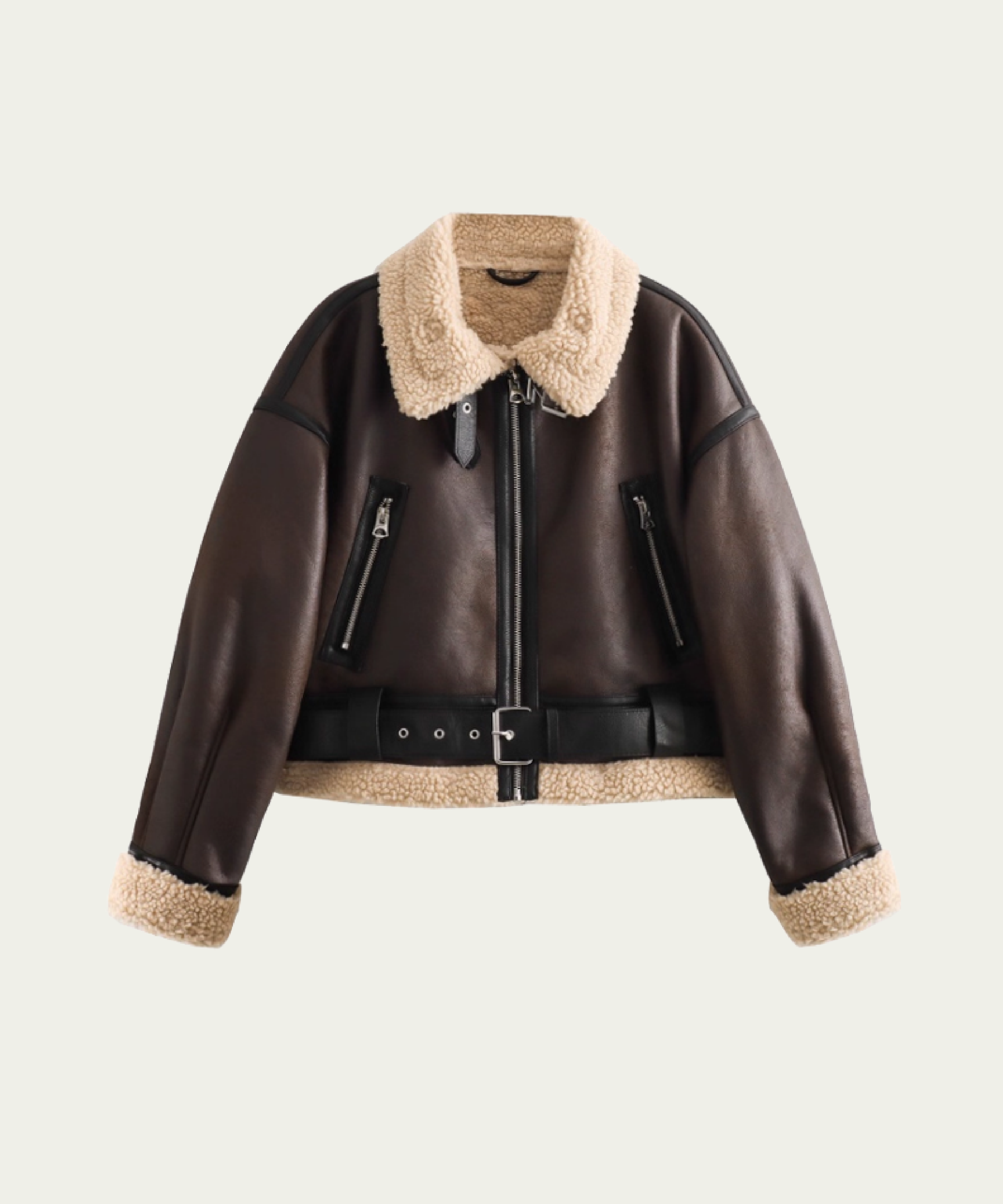 Faux Fur PU Belt Coat