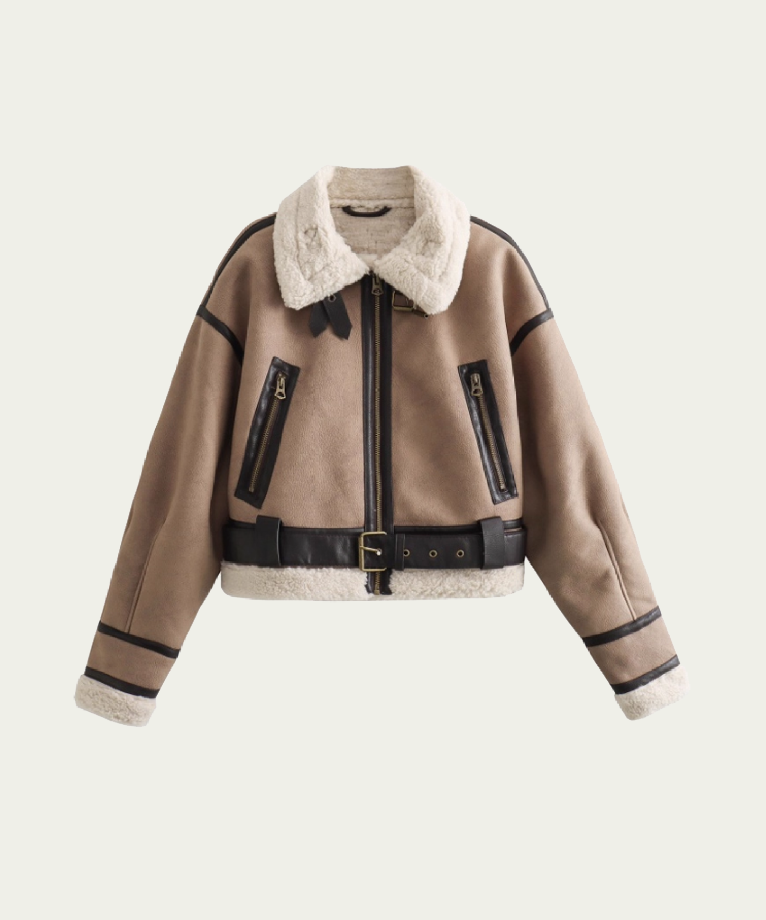 Faux Fur PU Belt Coat