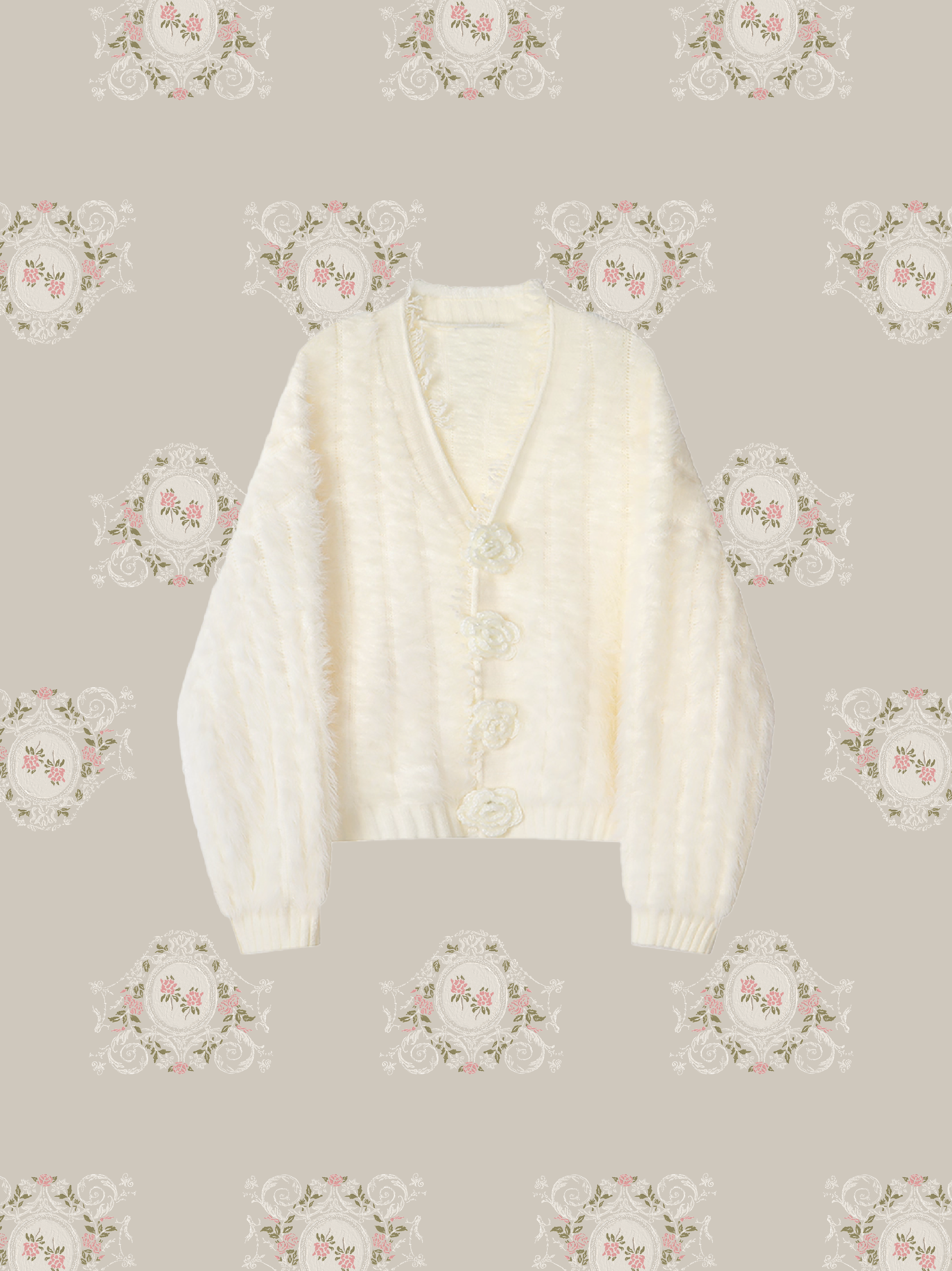 Flower Applique Fluffy Cardigan/フラワーアップリケふわふわカーディガン