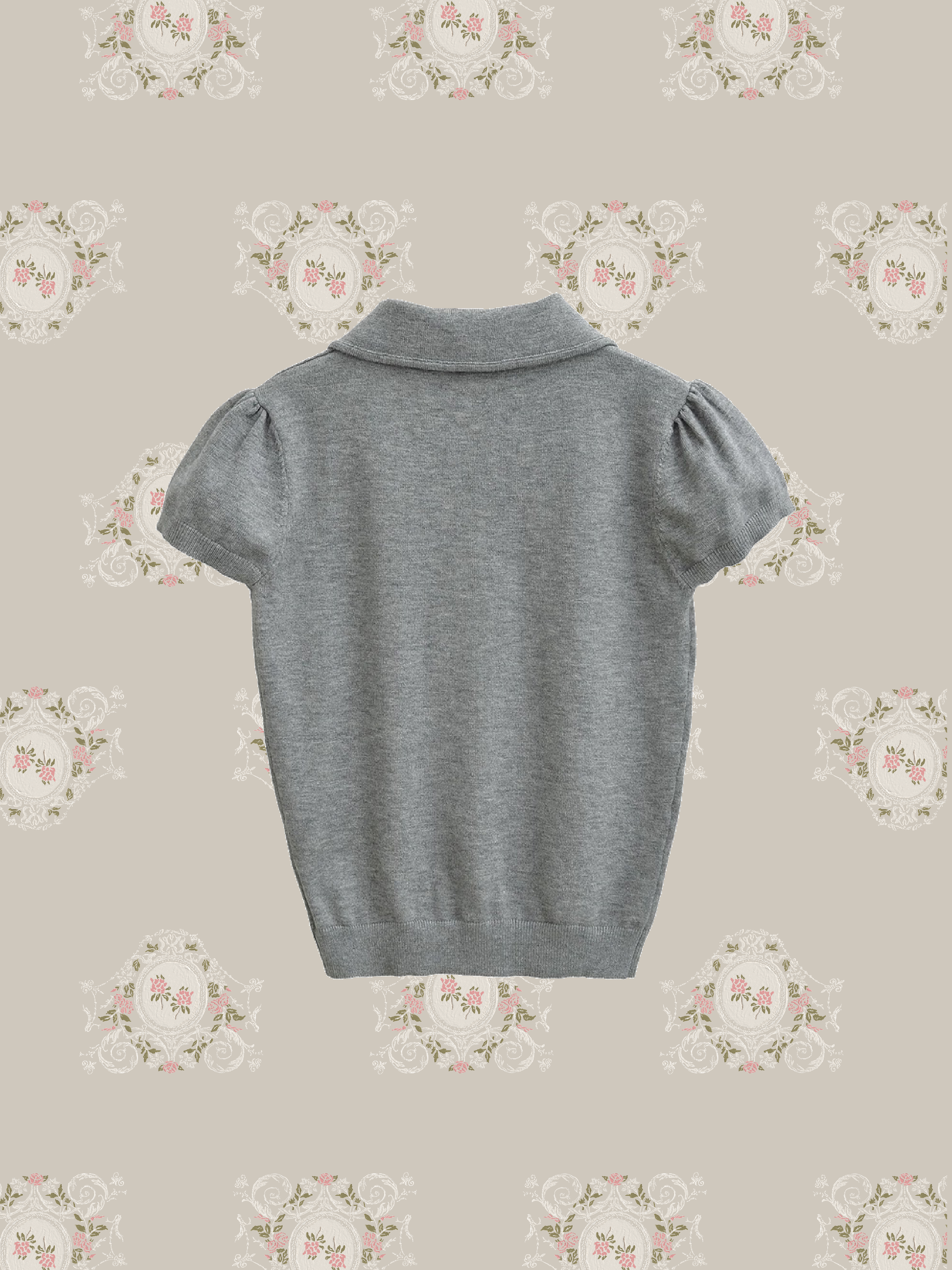 Bow Collar Puff Sleeve Top/ボウカラーパフスリーブトップス
