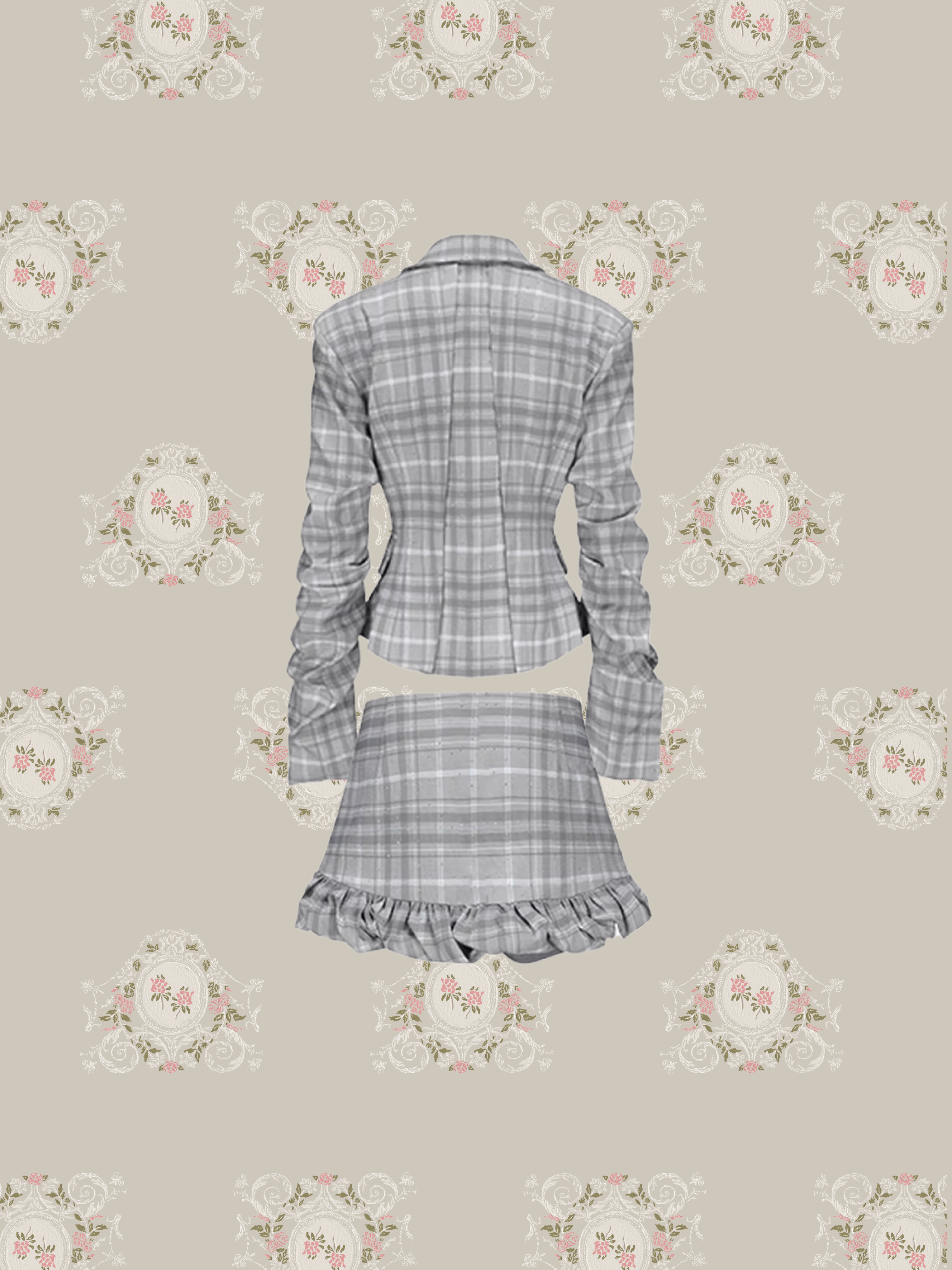 Elegant Beads Check Jacket Set-Up/エレガントビーズチェックジャケットセットアップ