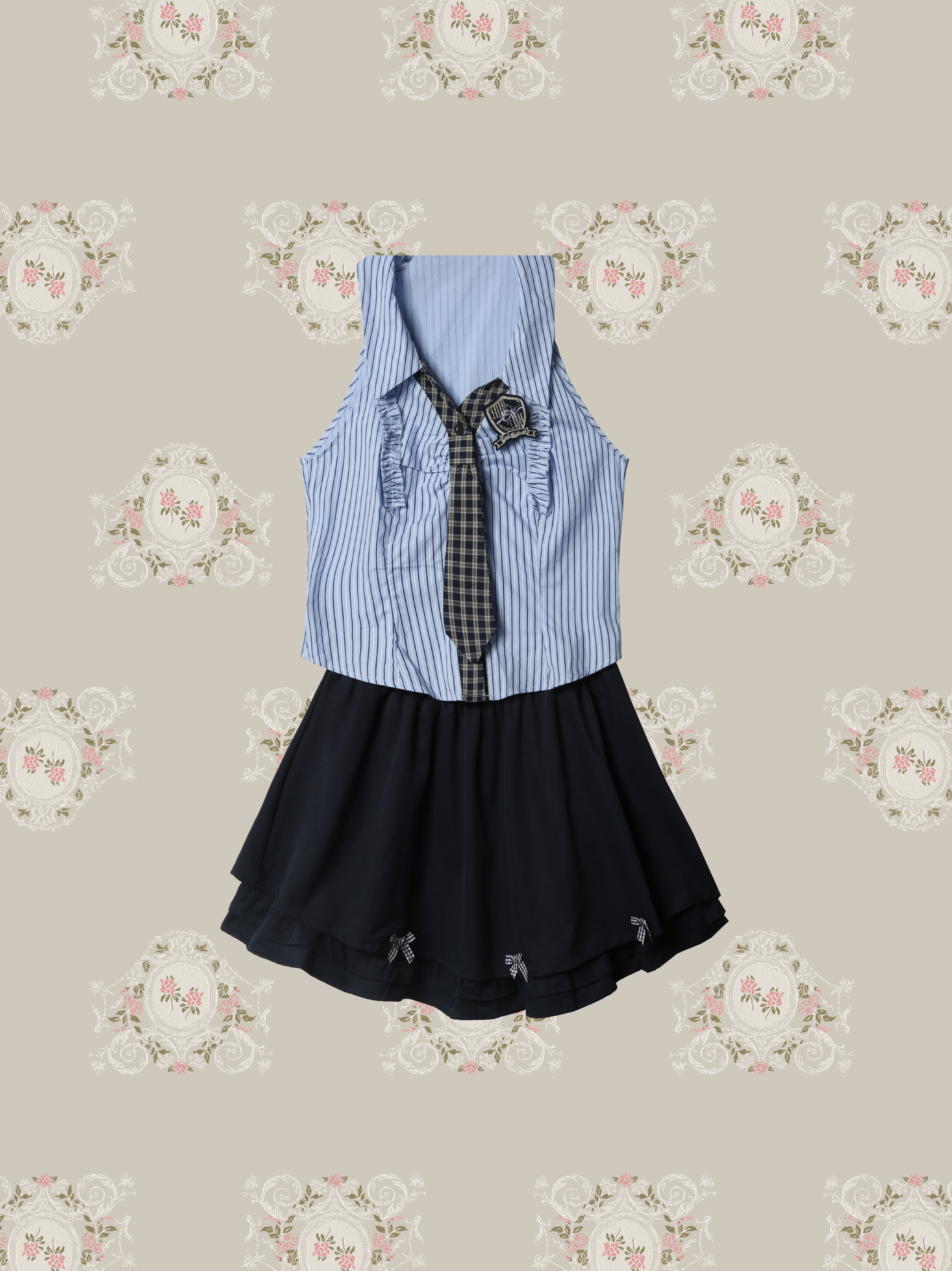 Preppy Ribbon Blossom Skirt Set Up/プレッピーリボンブロッサムスカートセットアップ