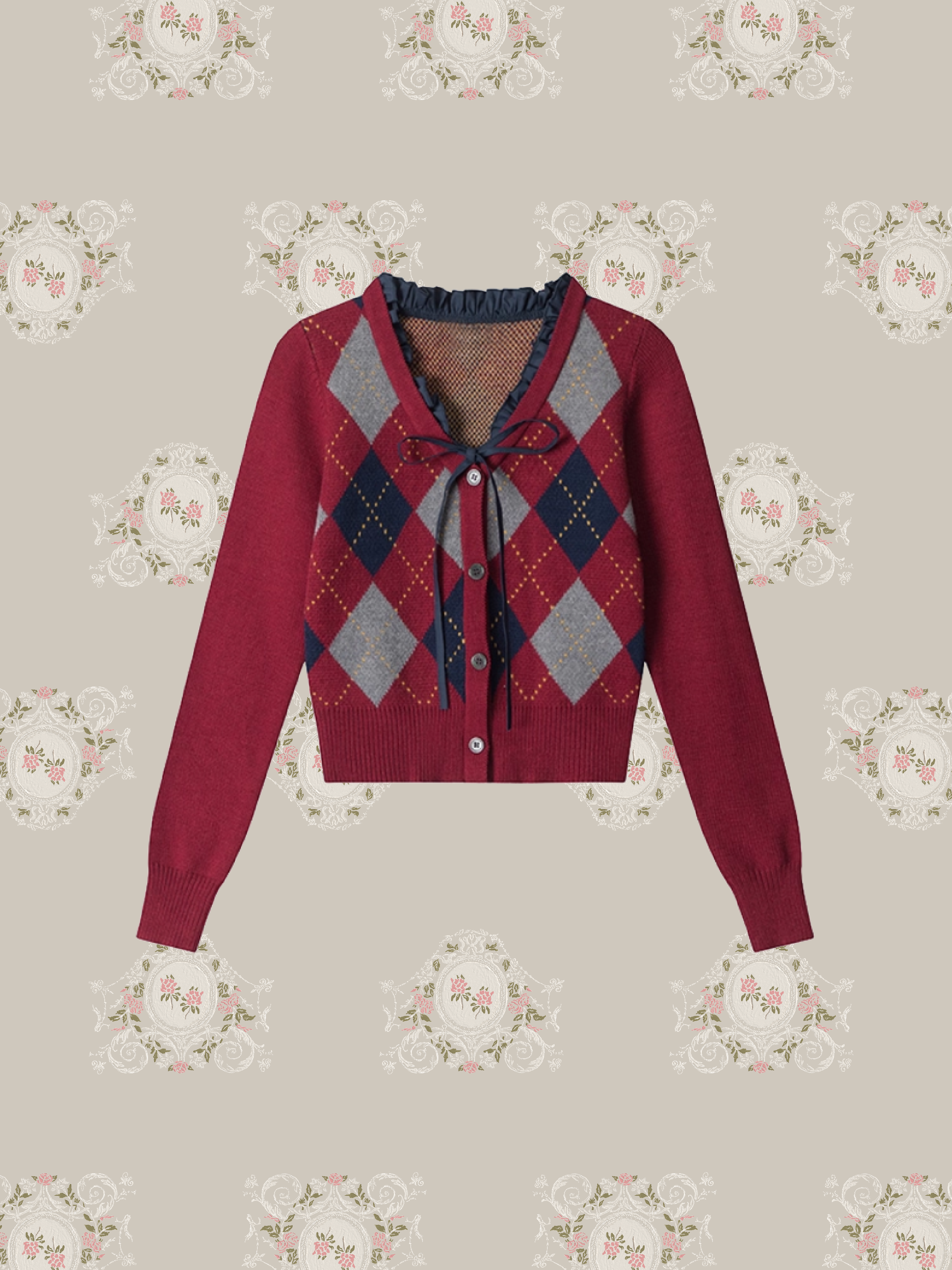 Argyle Frill Cardigan/アーガイルフリルカーディガン