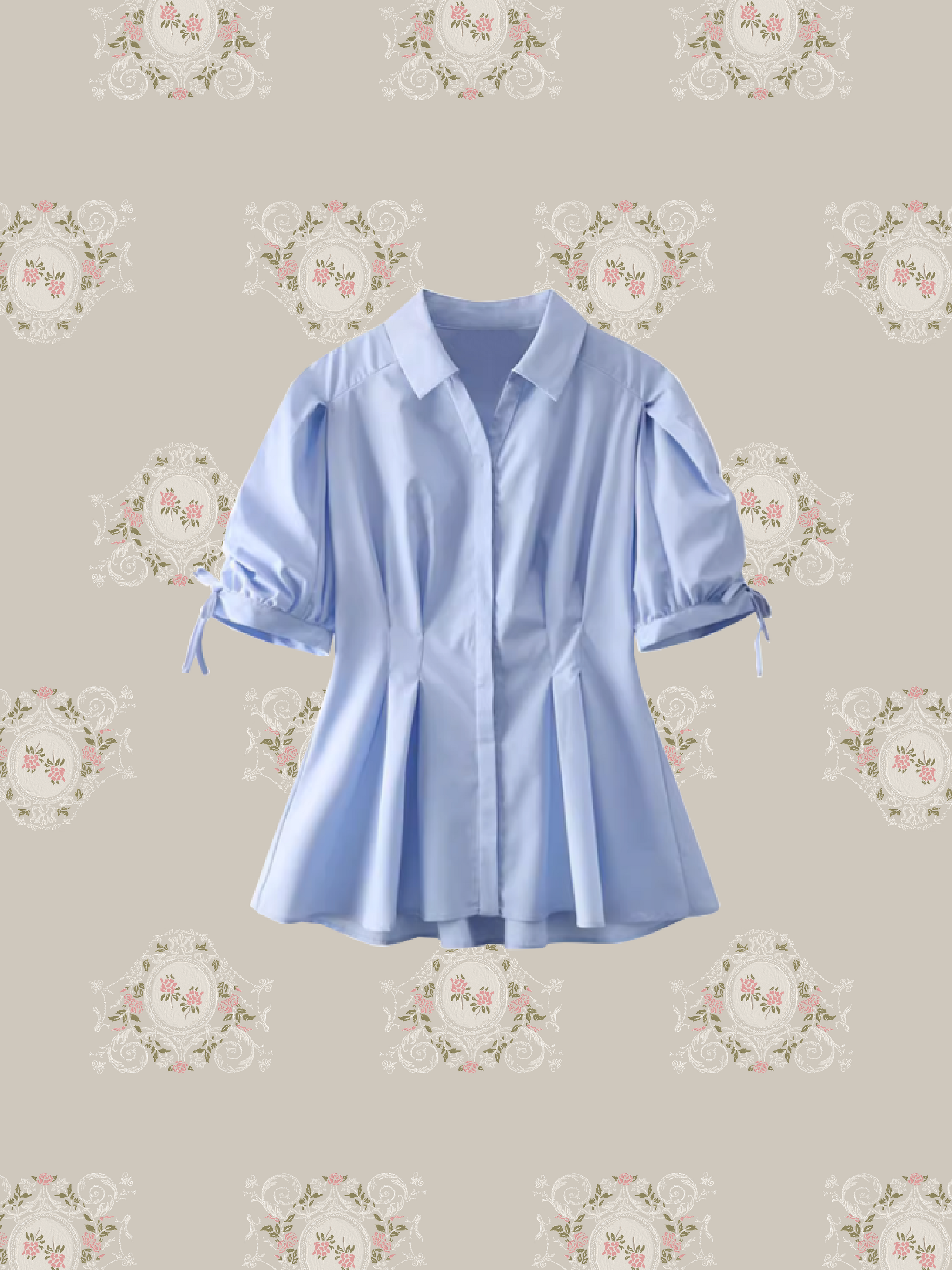 ENFOLD RIBBON SHIRT リボンシャツ　リボンシャツ　ブルー Waisted Blue Ribbon Shirt/ウエストブルーリボンシャツ