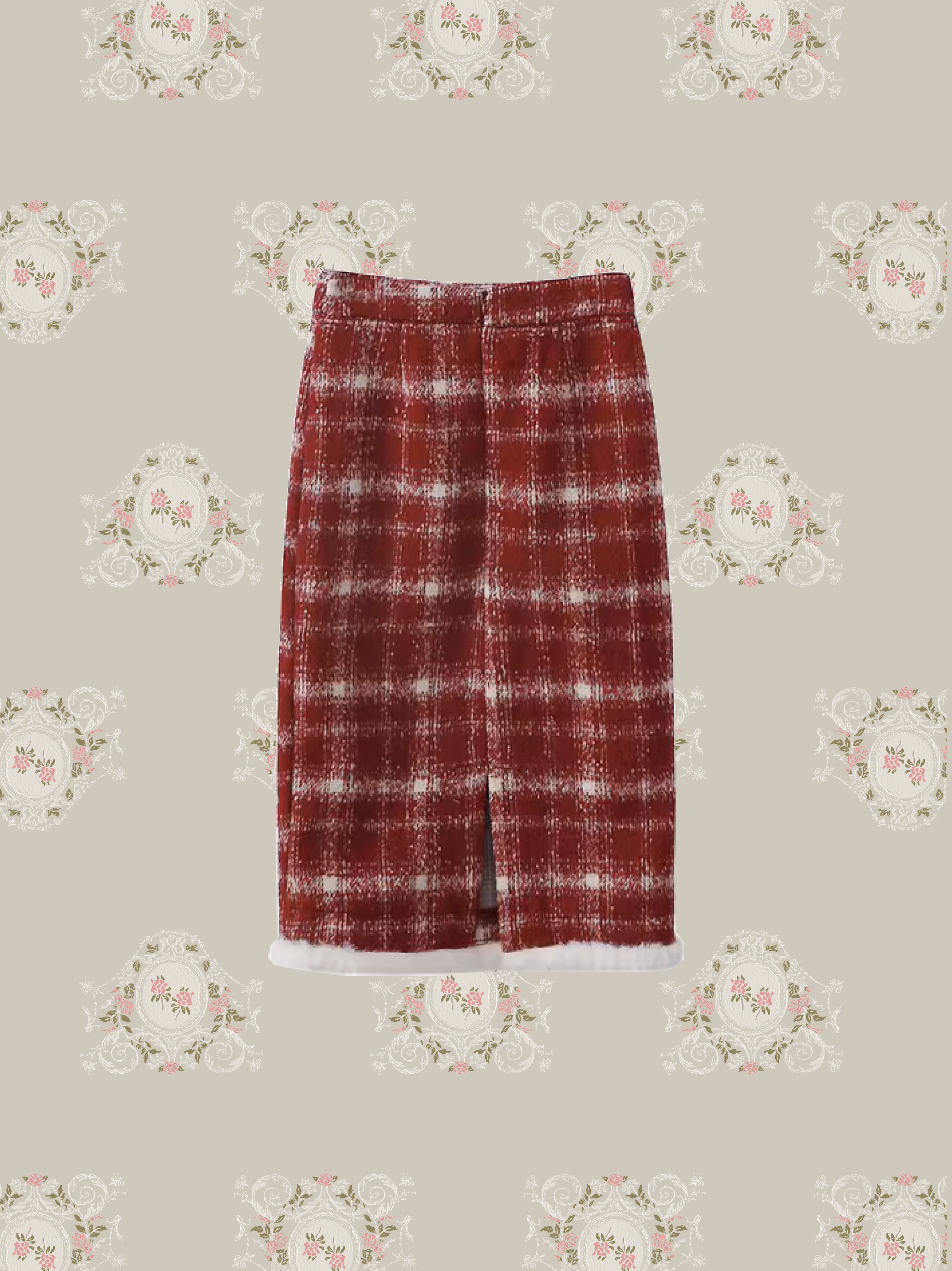 Check Fur Red Set Up Long Skirt/チェックファーレッドセットアップロングスカート