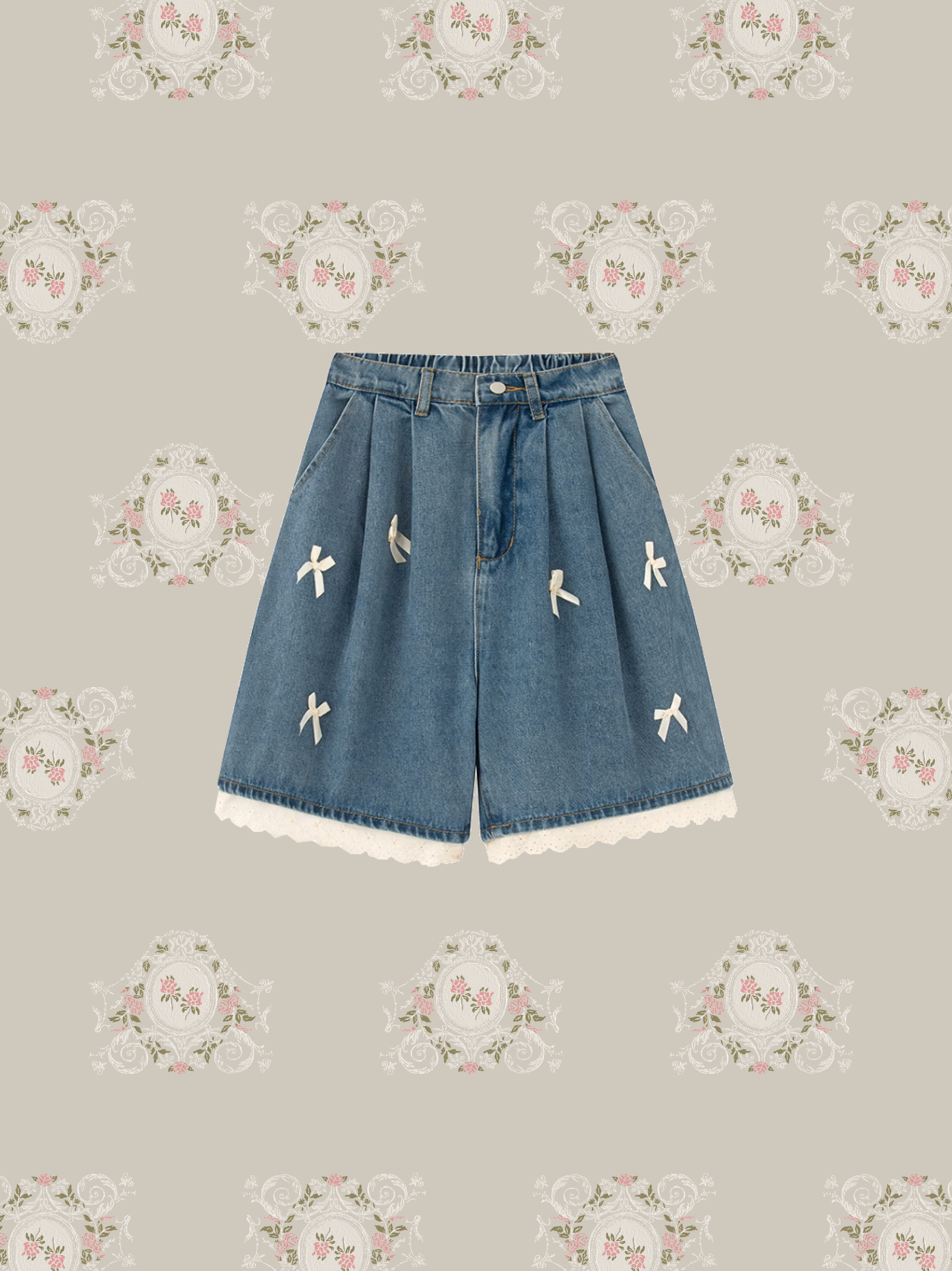 Lace & Bow Denim Short Pants/レース&リボンデニムショートパンツ