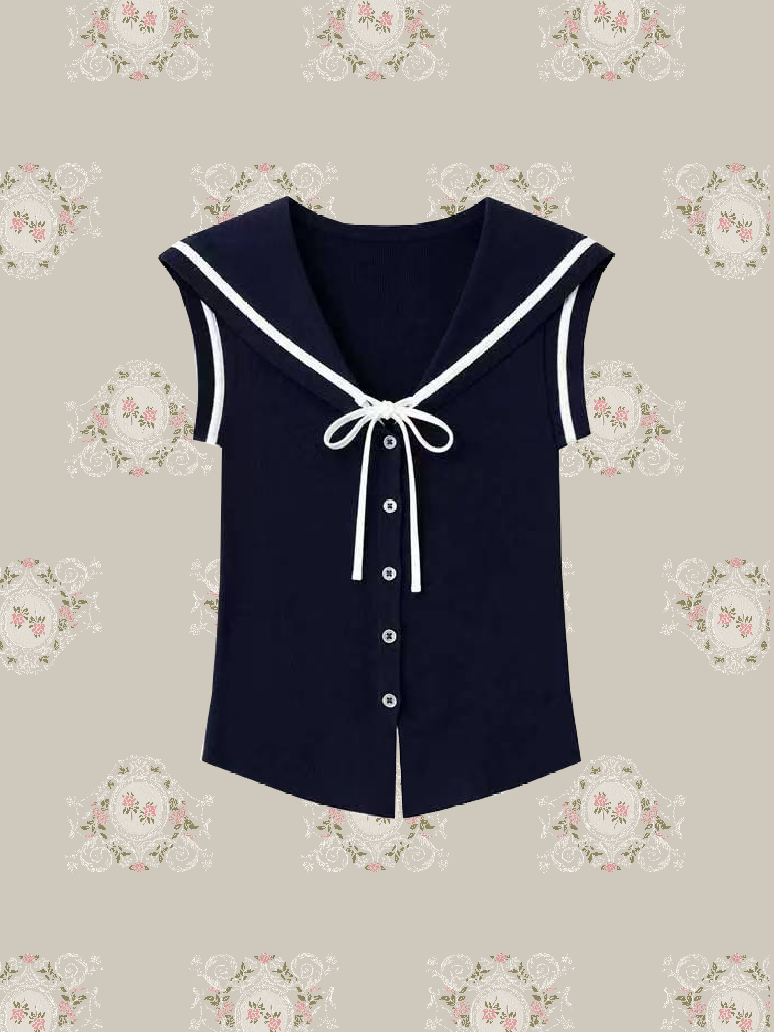 Contrast Sailor Collar Knit Top/コントラストカラーセーラーカラーニットトップス