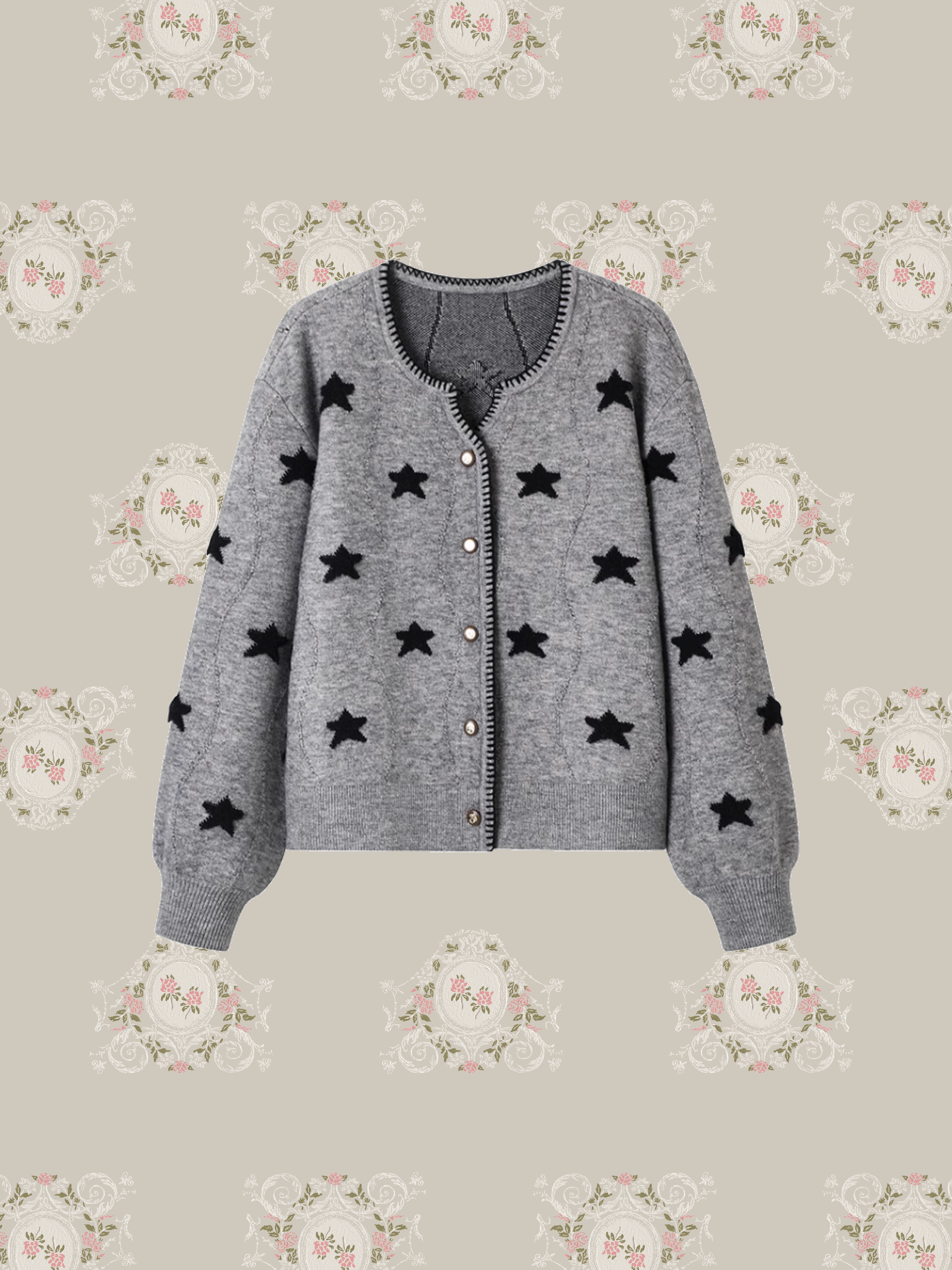 Star Decor Gray Cardigan/スターデコカーディガン