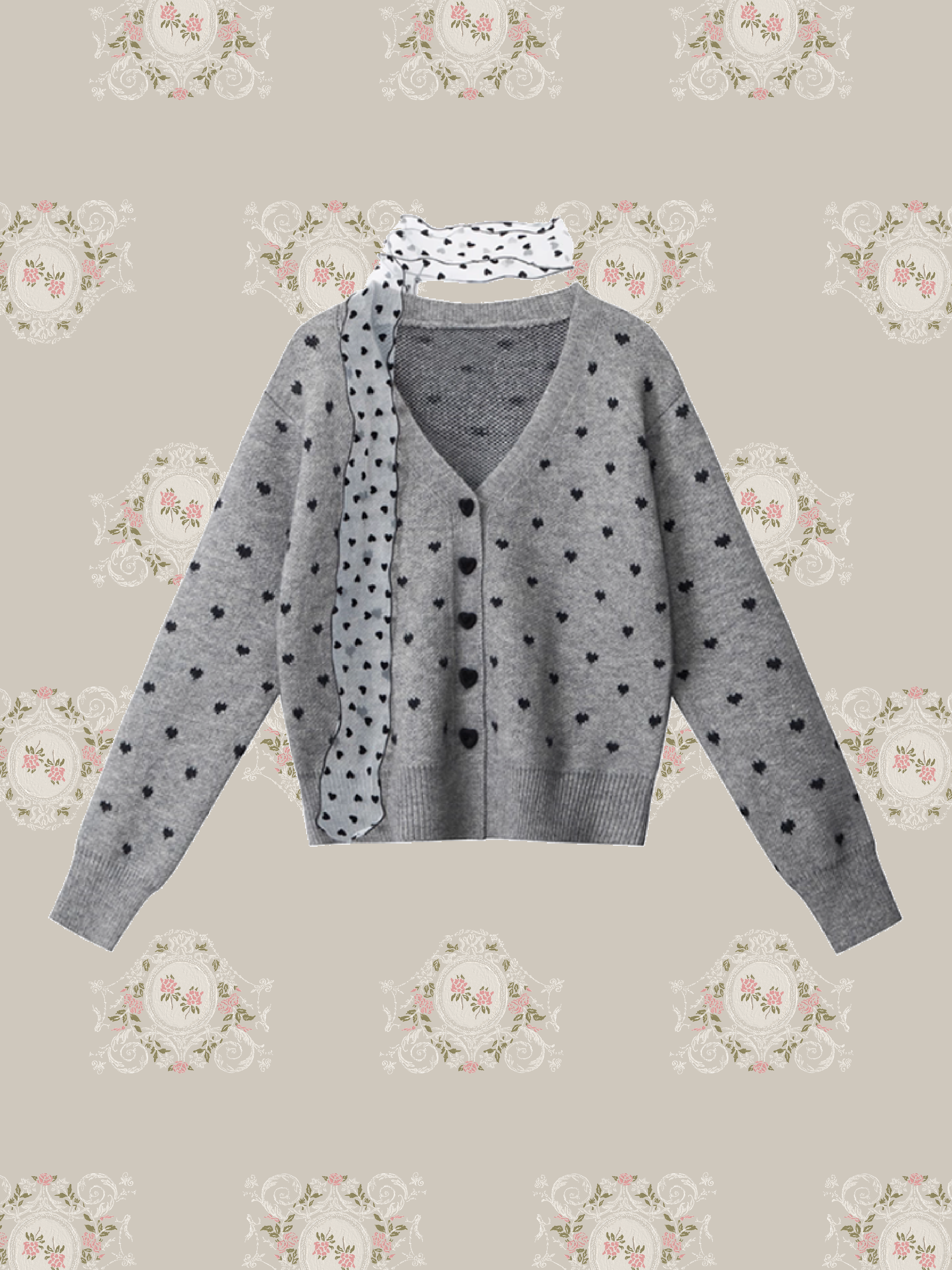 Heart Embroidery Cardigan/リボン付きハート刺繍カーディガン