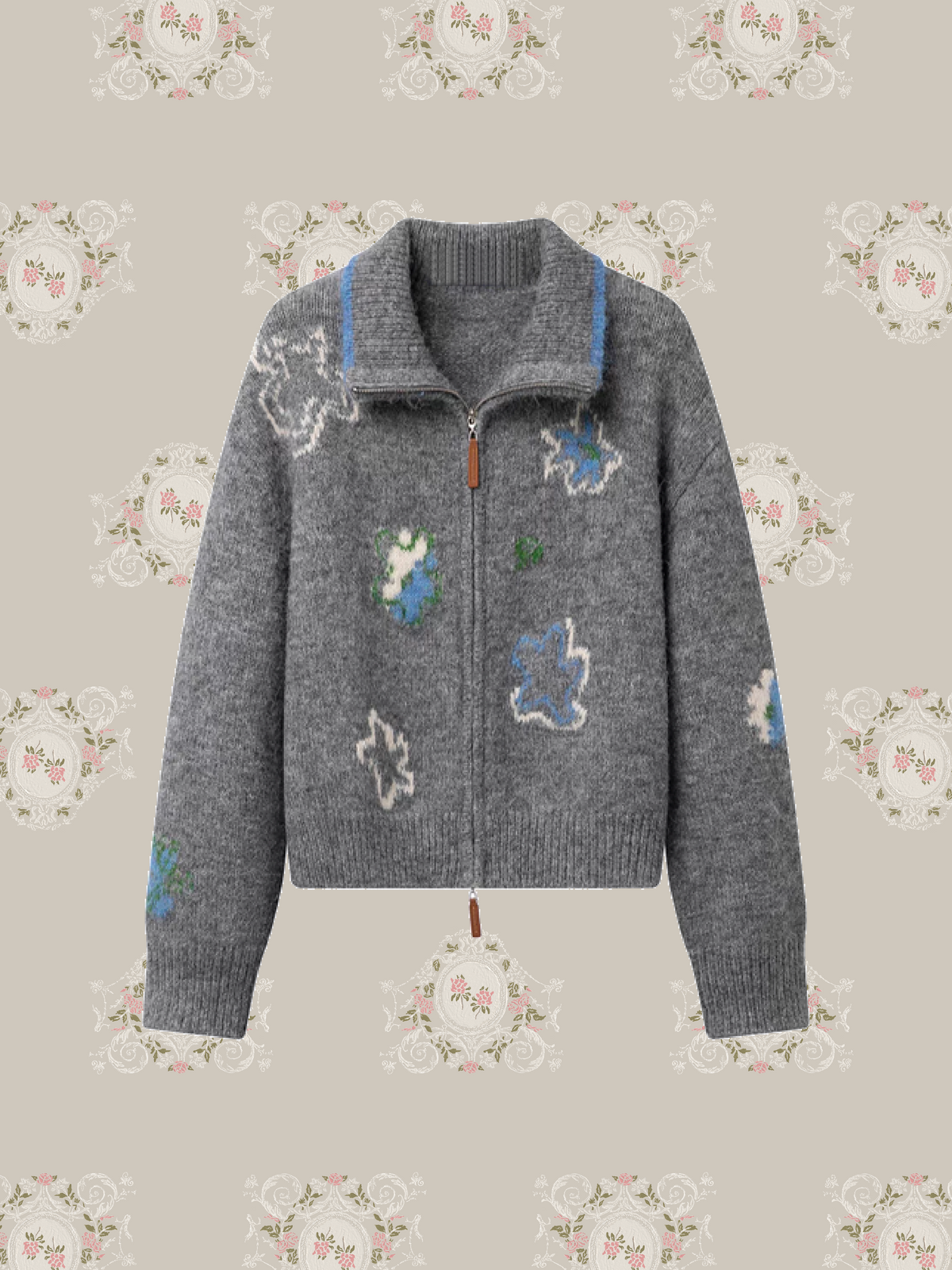 Fuzzy Botanical Zip Cardigan/ファジーボタニカルジップカーディガン