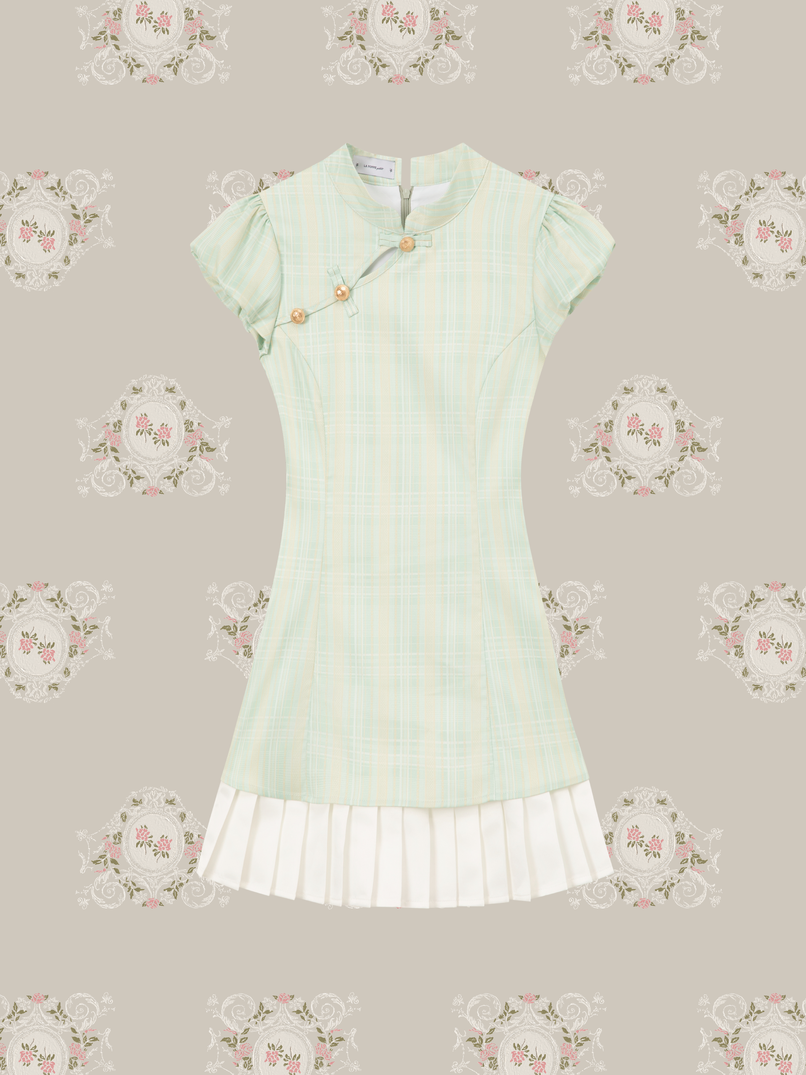 ・予約商品・Fresh Color Gold Button Pleats China Dress/フレッシュカラーゴールドボタンプリーツチャイナドレス