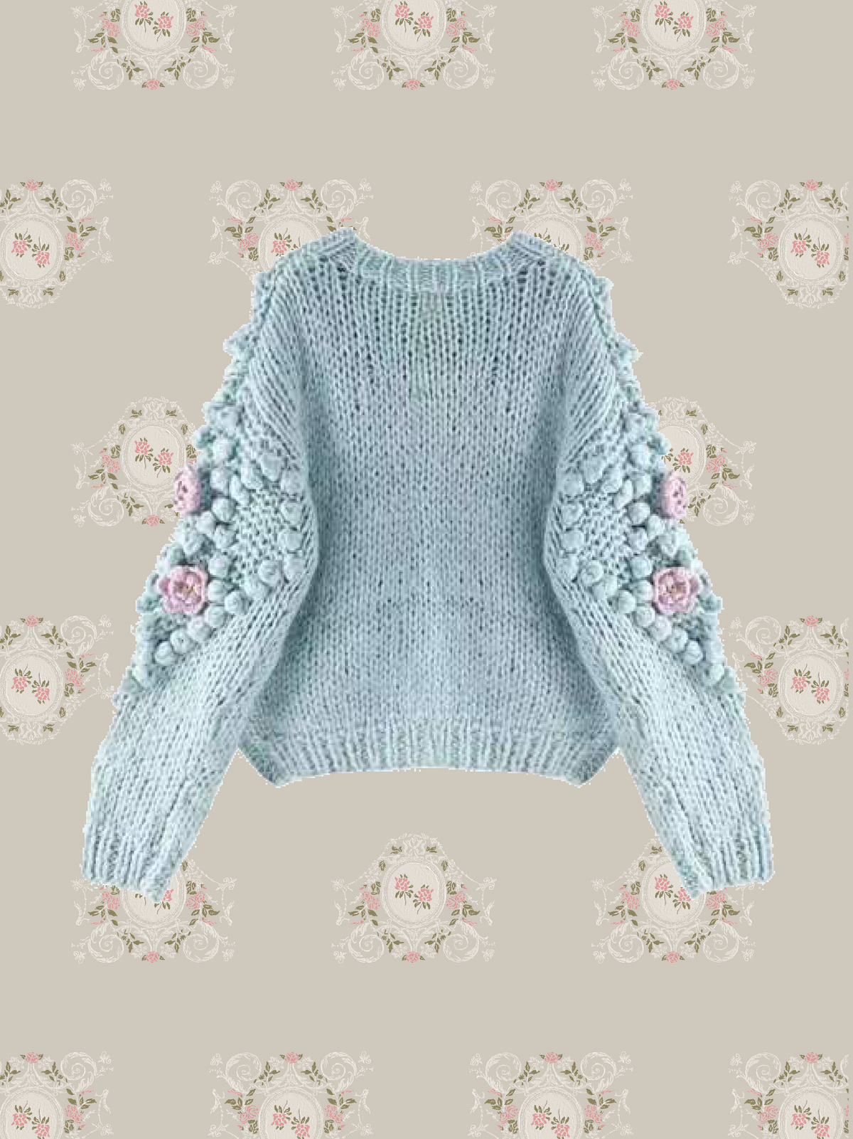 Pastel Blue Flower Embroidery Cardigan/パステルブルー花柄刺繍カーディガン