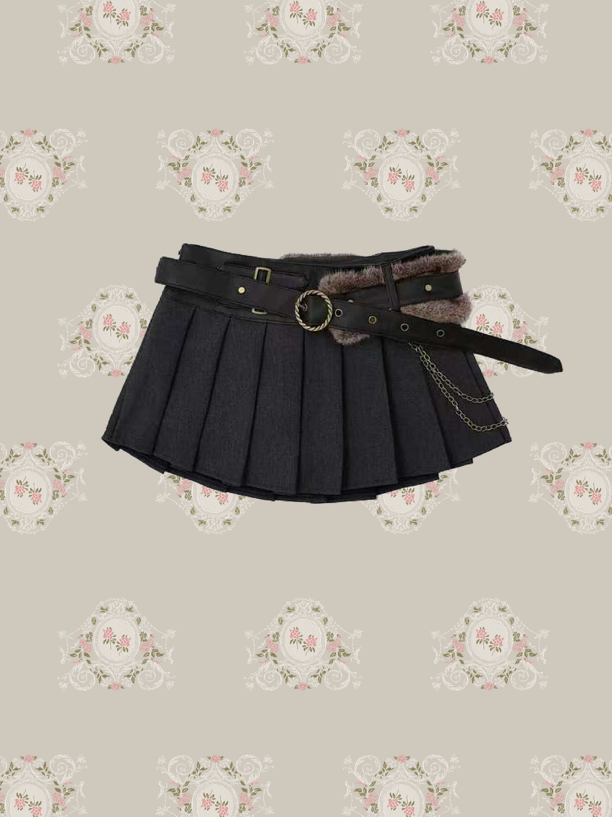 Fur Belt Pleats Mini Skirt/ファーベルトプリーツミニスカート