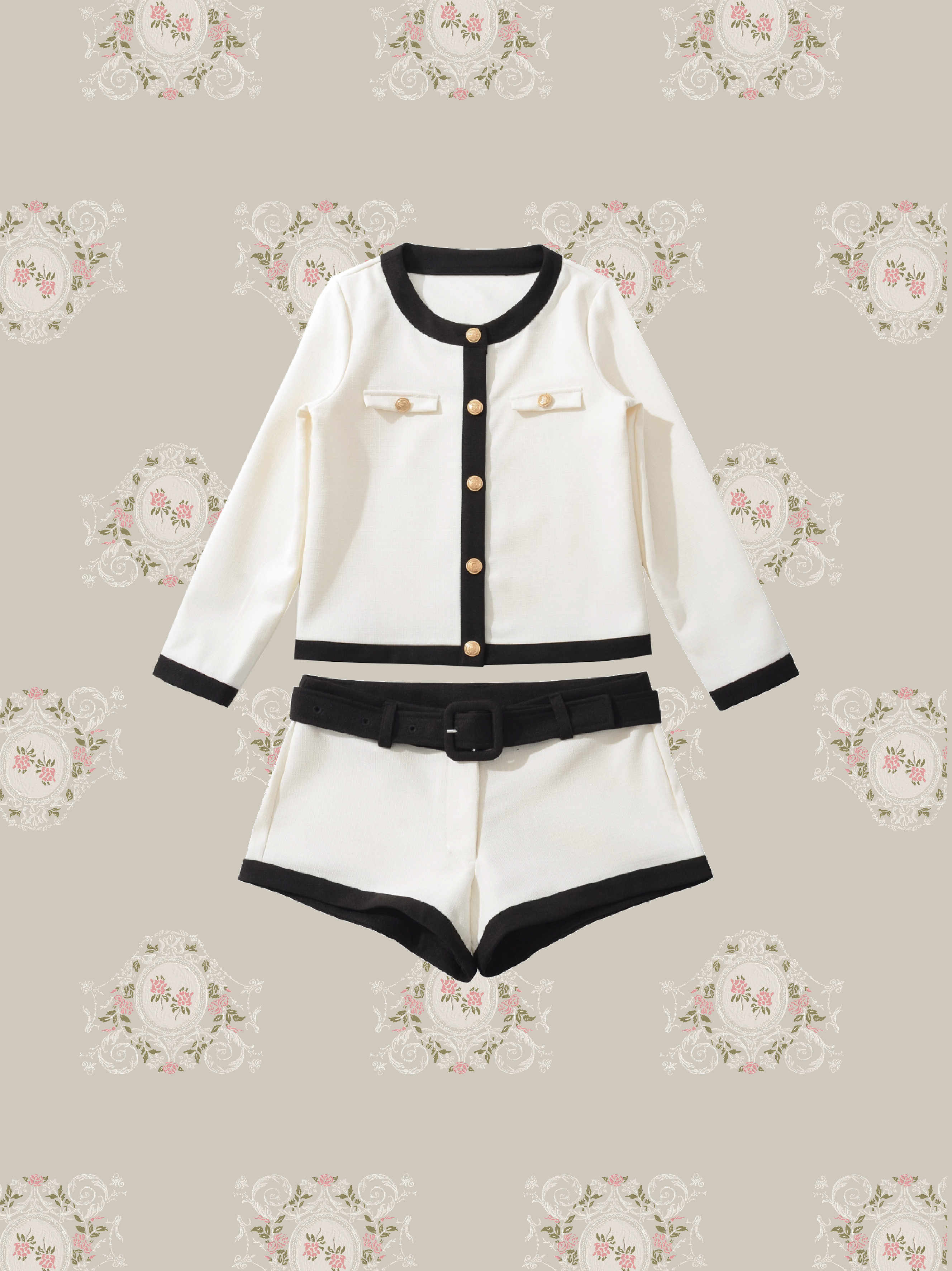 Round Collar Piping Jacket With Short Pants/ラウンドカラーパイピングジャケットショートパンツ