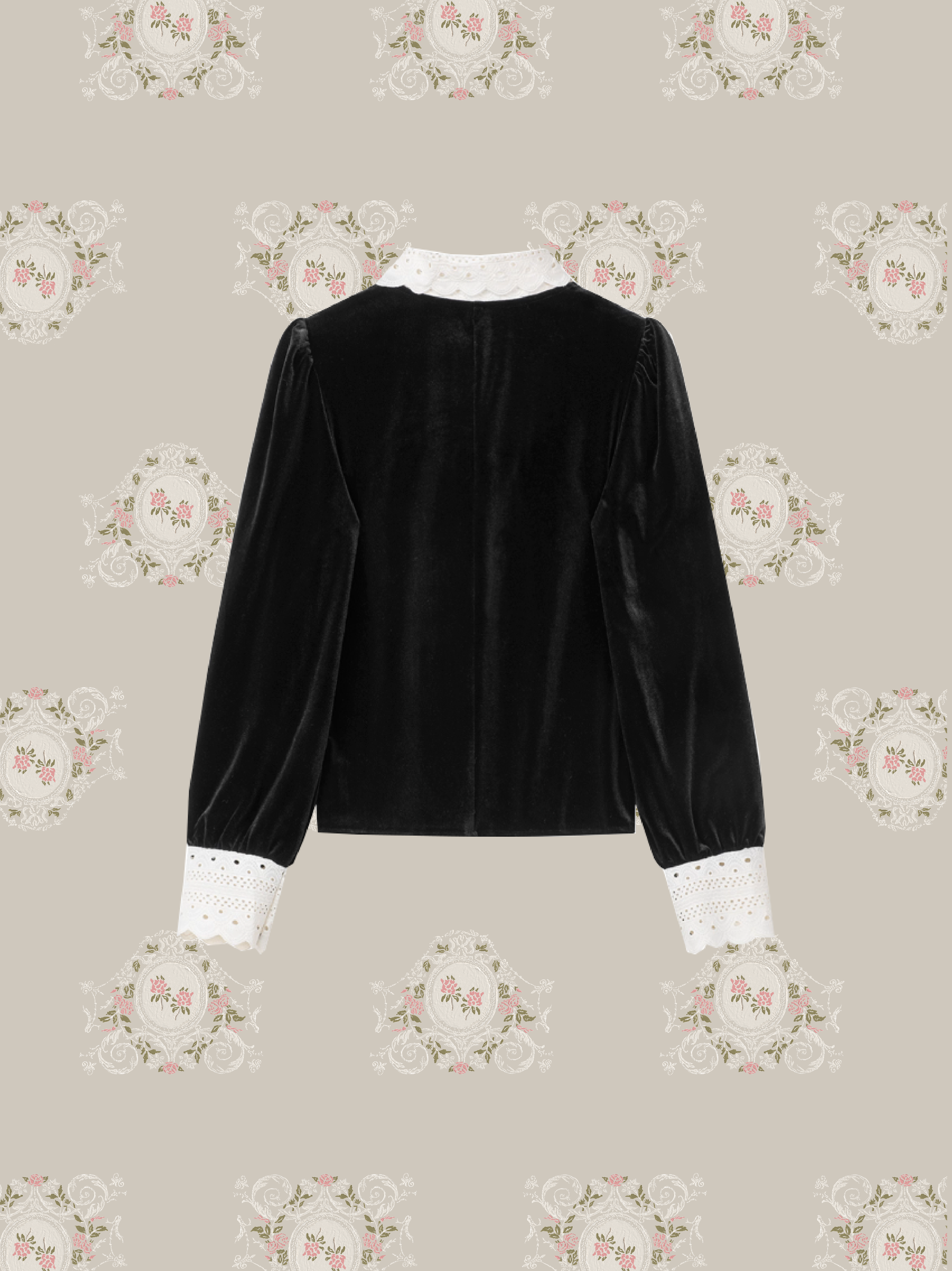 Big Lace Ribbon Velvet Blouse/ビッグレースリボンベルベットブラウス