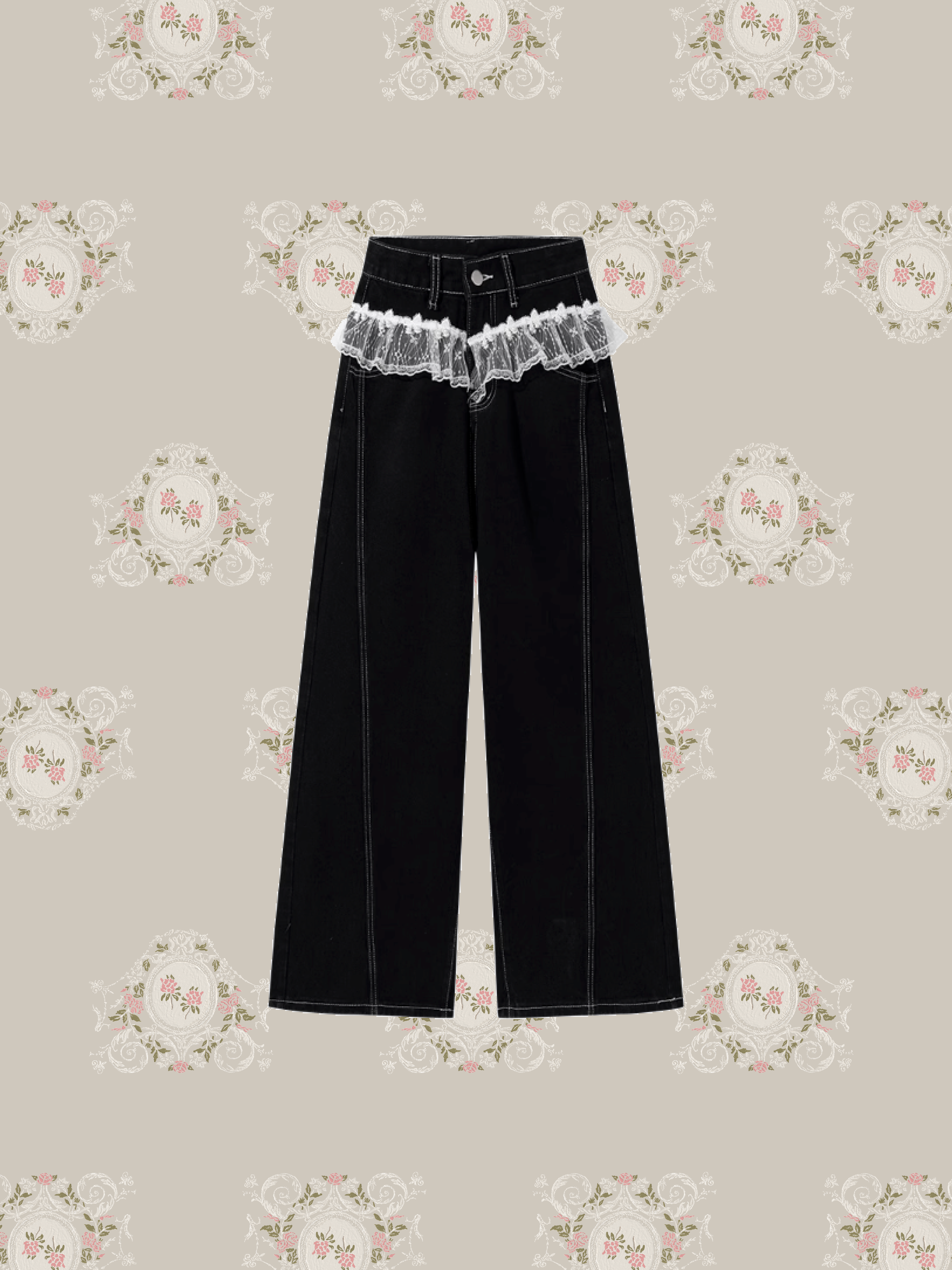Lace Piping Wide Denim Pants/レースパイピングワイドデニムパンツ