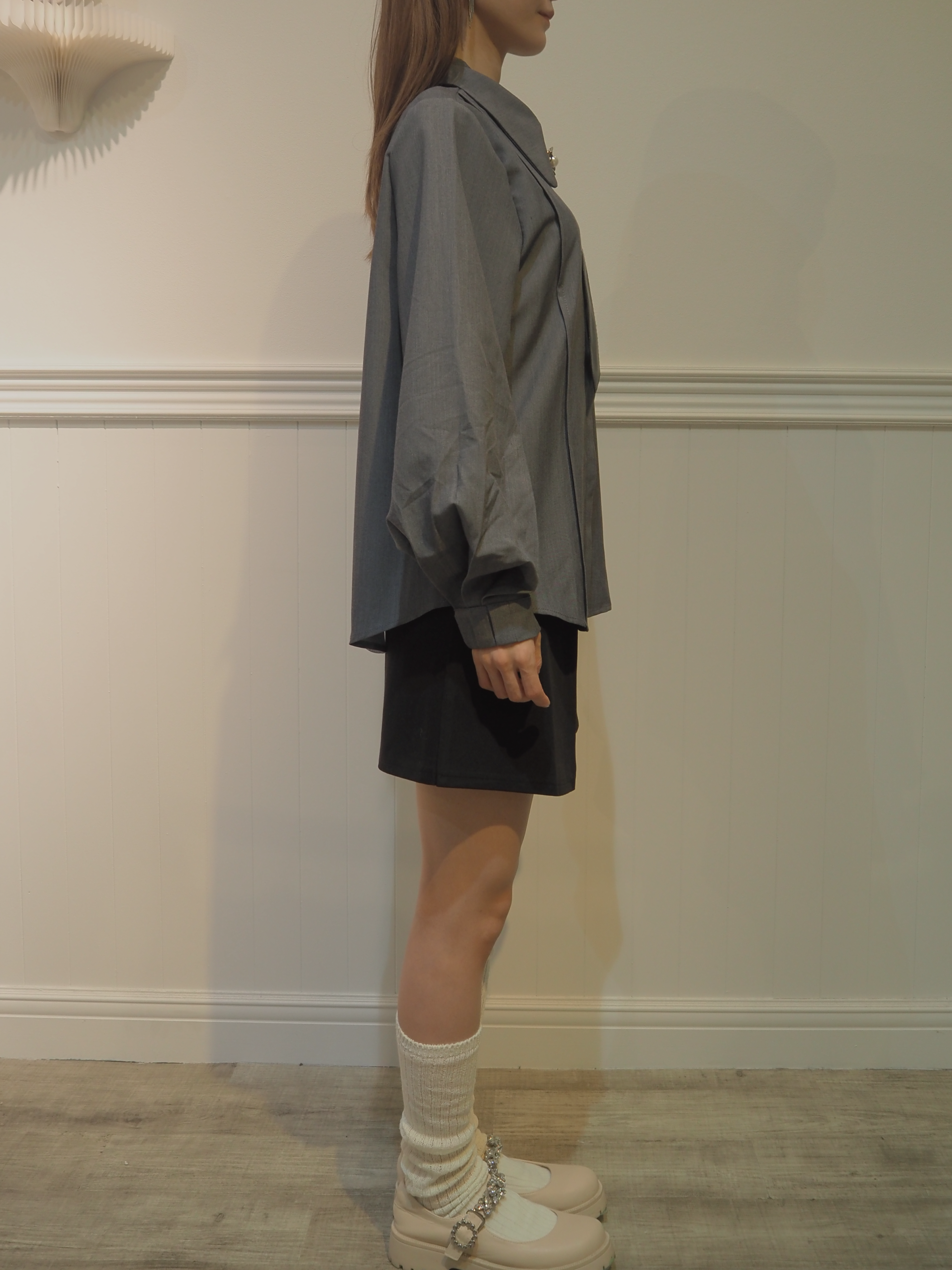 Silver Flower Leather Tie Shirt シルバー フラワー レザー タイ シャツ