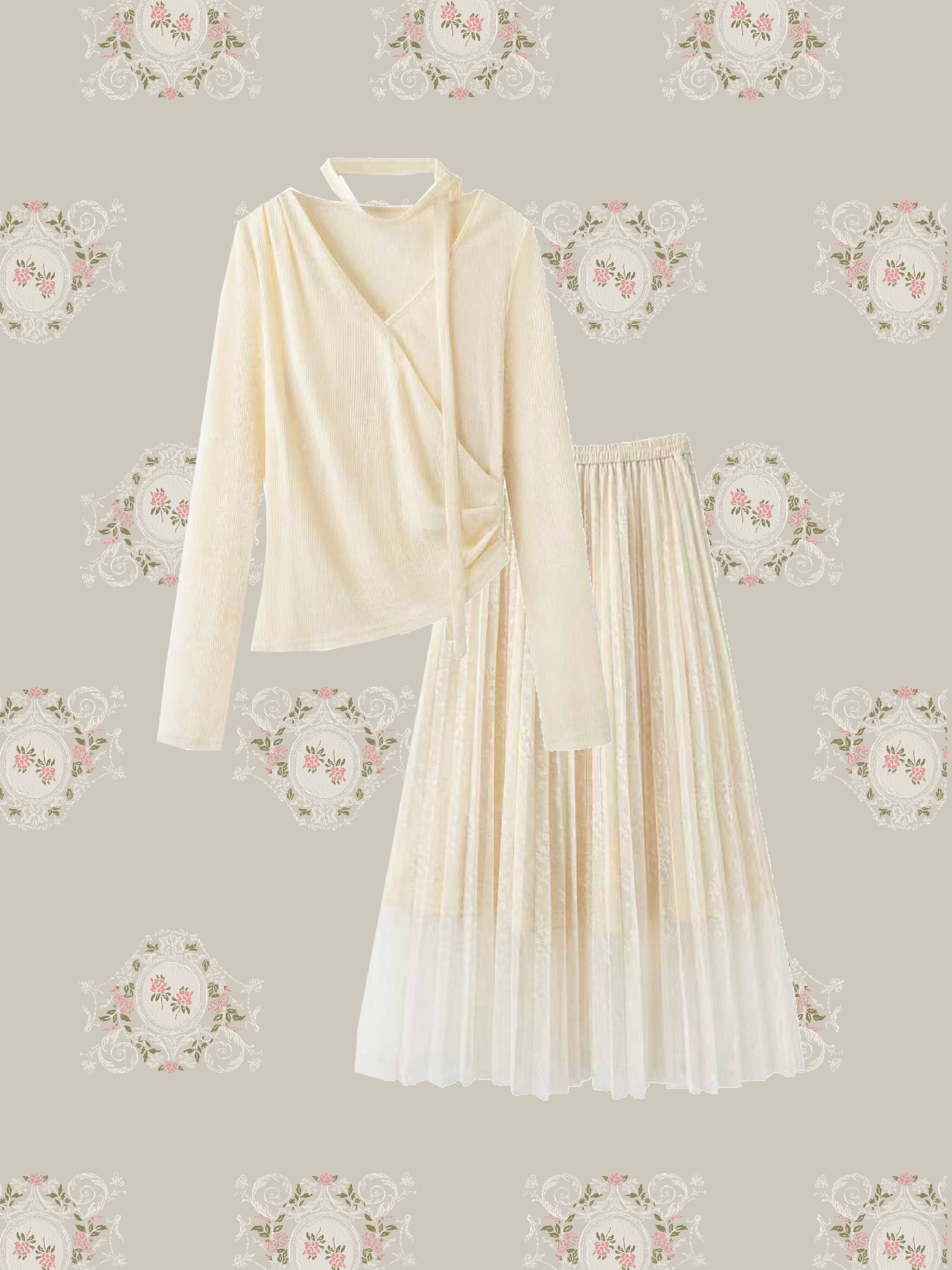 Asymmetric Halter Top Pleats Skirt Set Up/アシンメトリーホルターネックプリーツスカートセットアップ