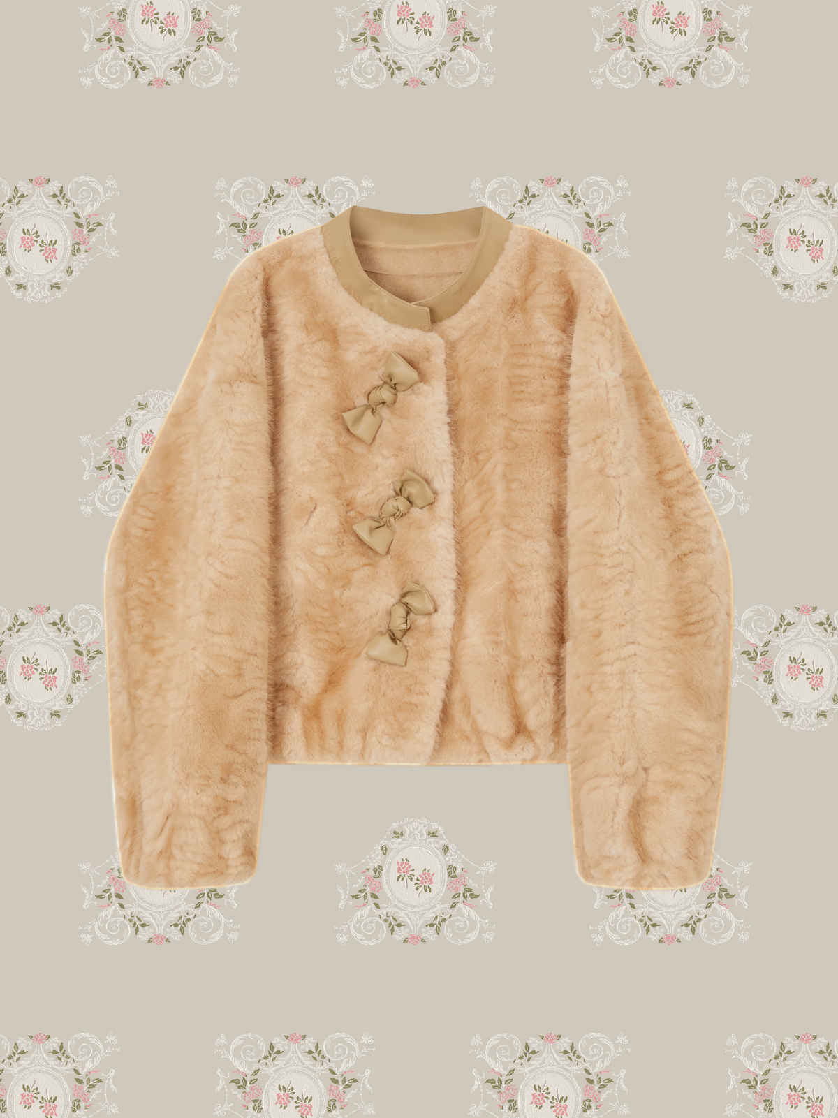 Cropped Bow Faux Fur Coat/ボウ付きフェイクファーコート