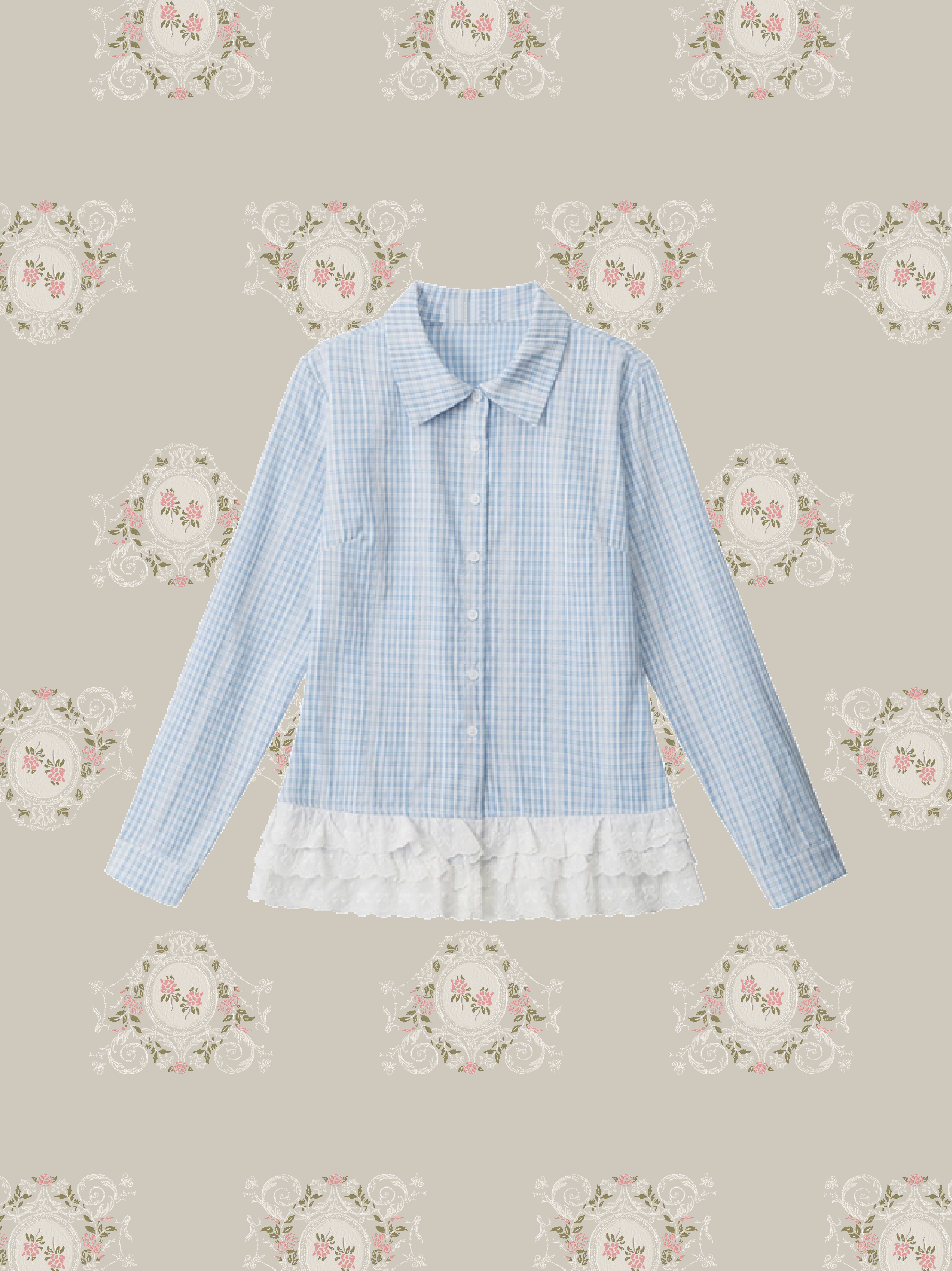 Flare Lace Stitching Plaid Shirt/フレアレースステッチチェックシャツ