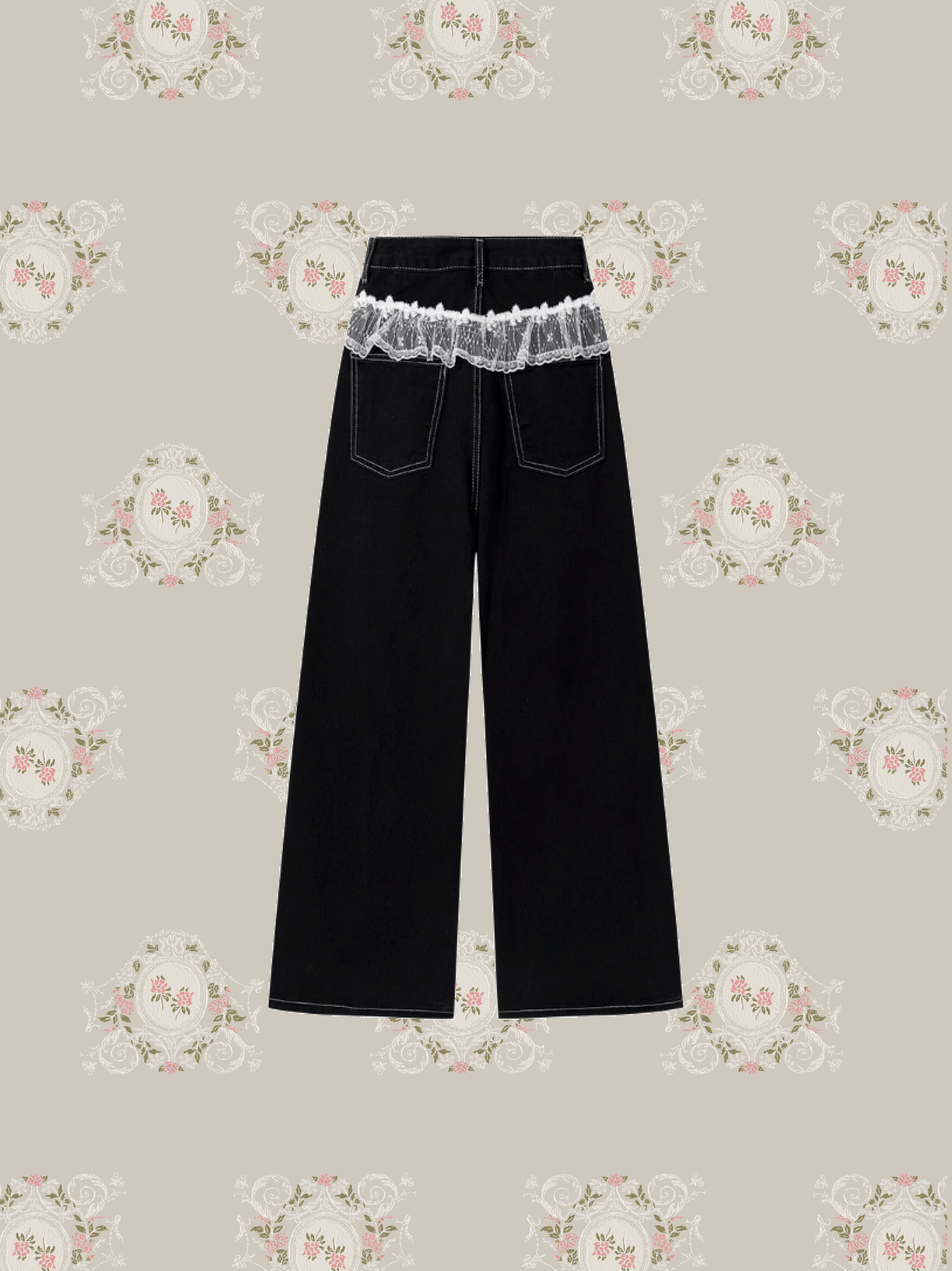 Lace Piping Wide Denim Pants/レースパイピングワイドデニムパンツ