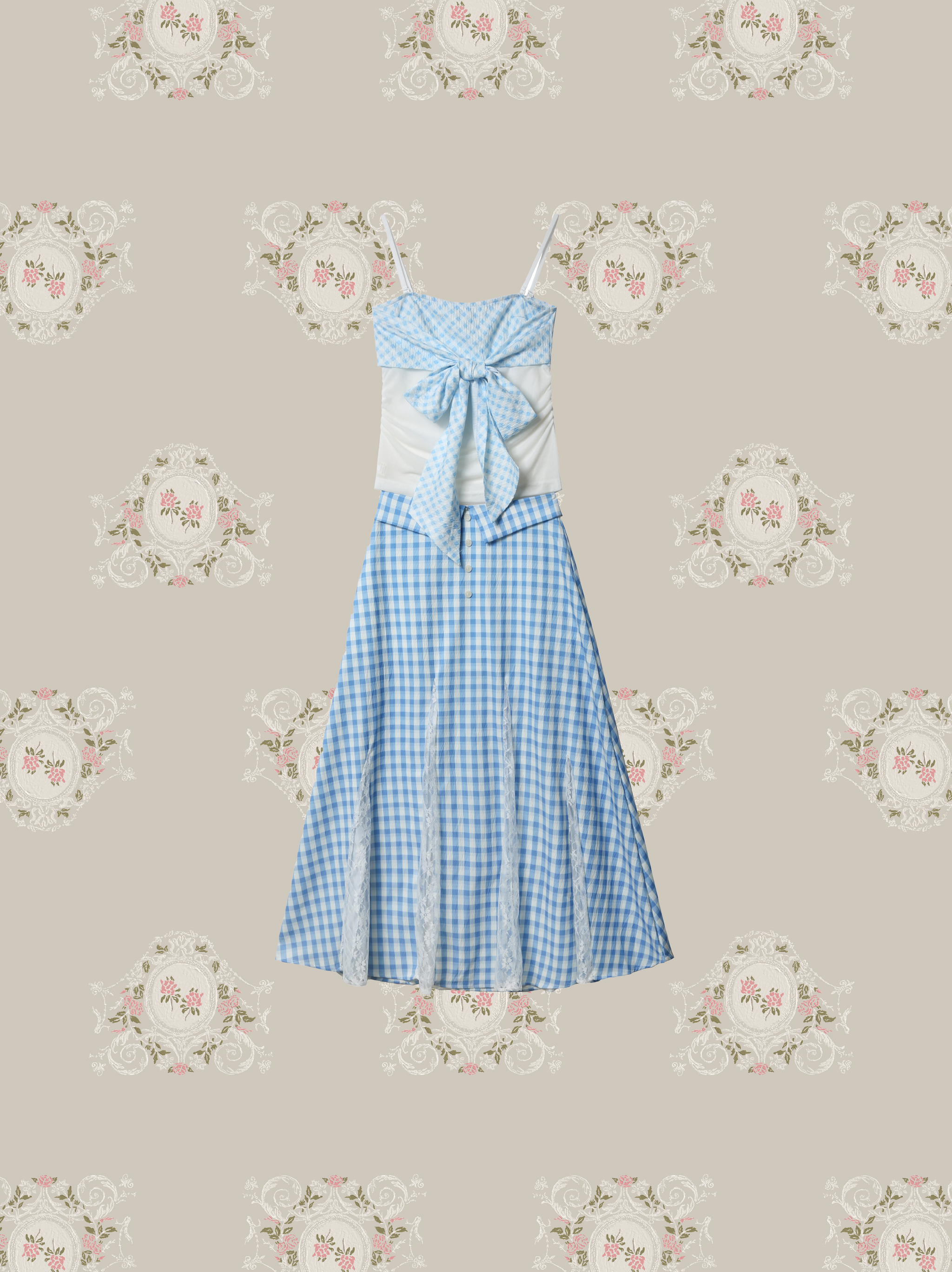 Blue Plaid Big Ribbon Cami Set Up/ブルーチェック柄ビッグリボン