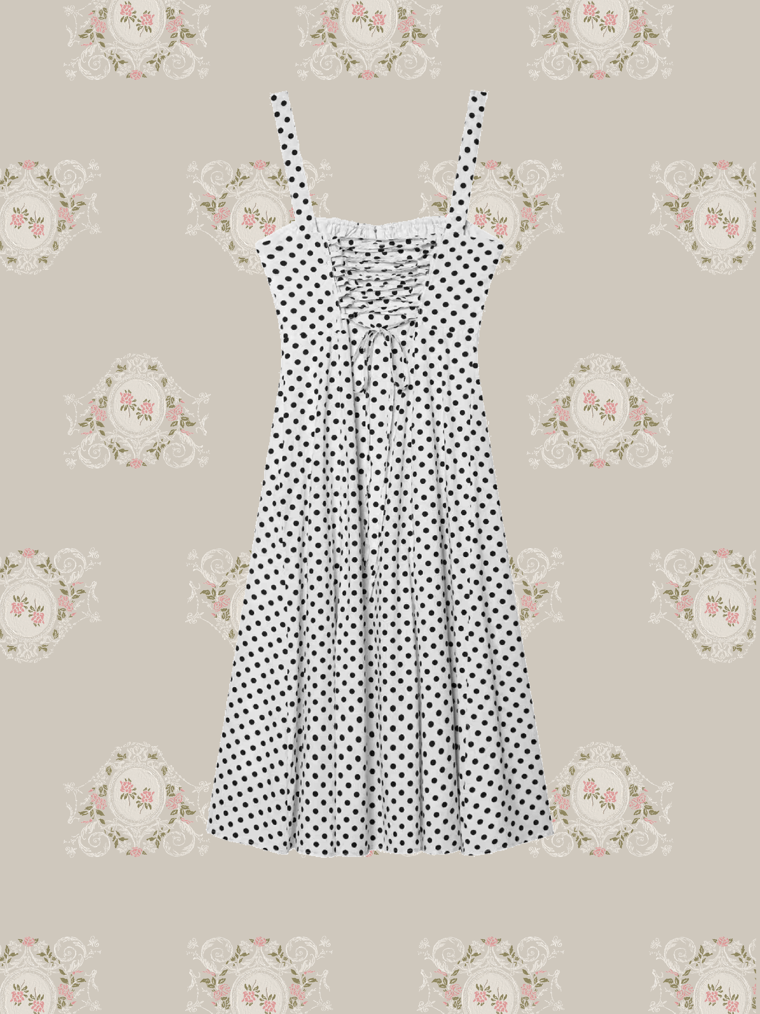 French Square Collar Dot One Piece/フレンチスクエアカラー ドット柄ワンピース
