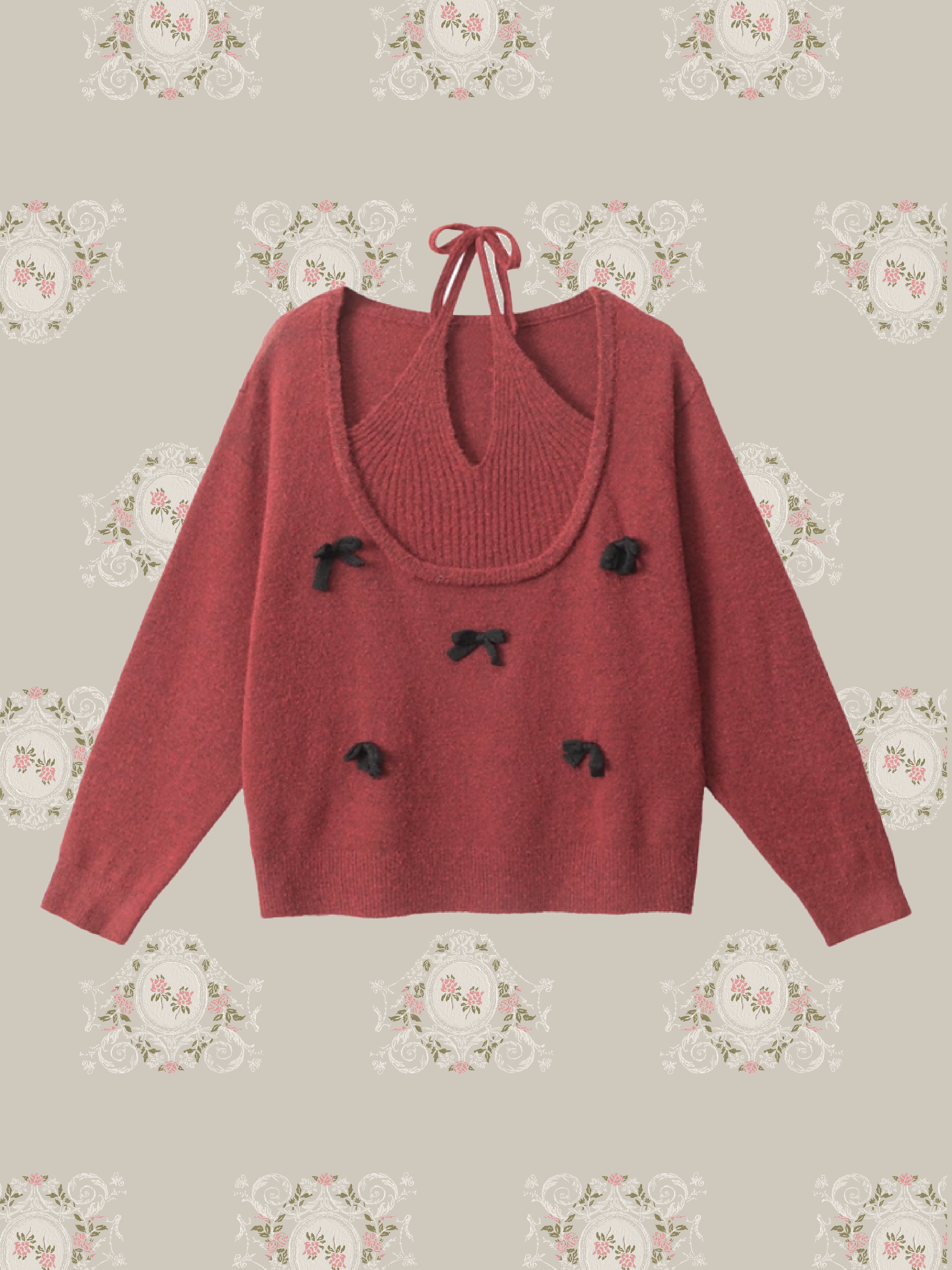 Halter Ribbon Deco Knit Top/ホルターリボンデコニットトップス