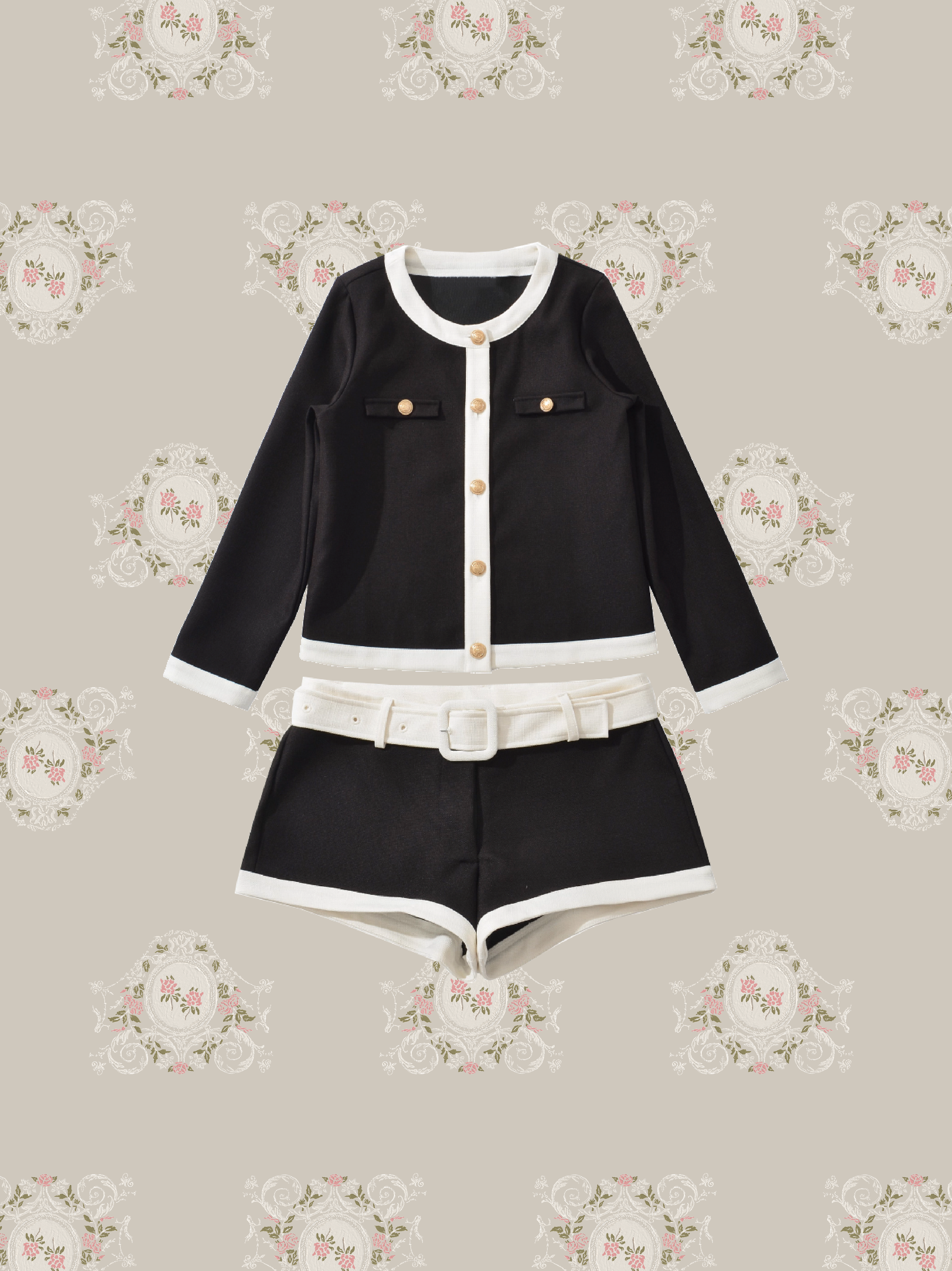 Round Collar Piping Jacket With Short Pants/ラウンドカラーパイピングジャケットショートパンツ