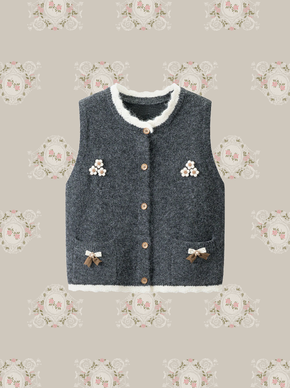 Delicate Trim Soft Floral Knit Vest/トリム付きソフトフローラルニットベスト