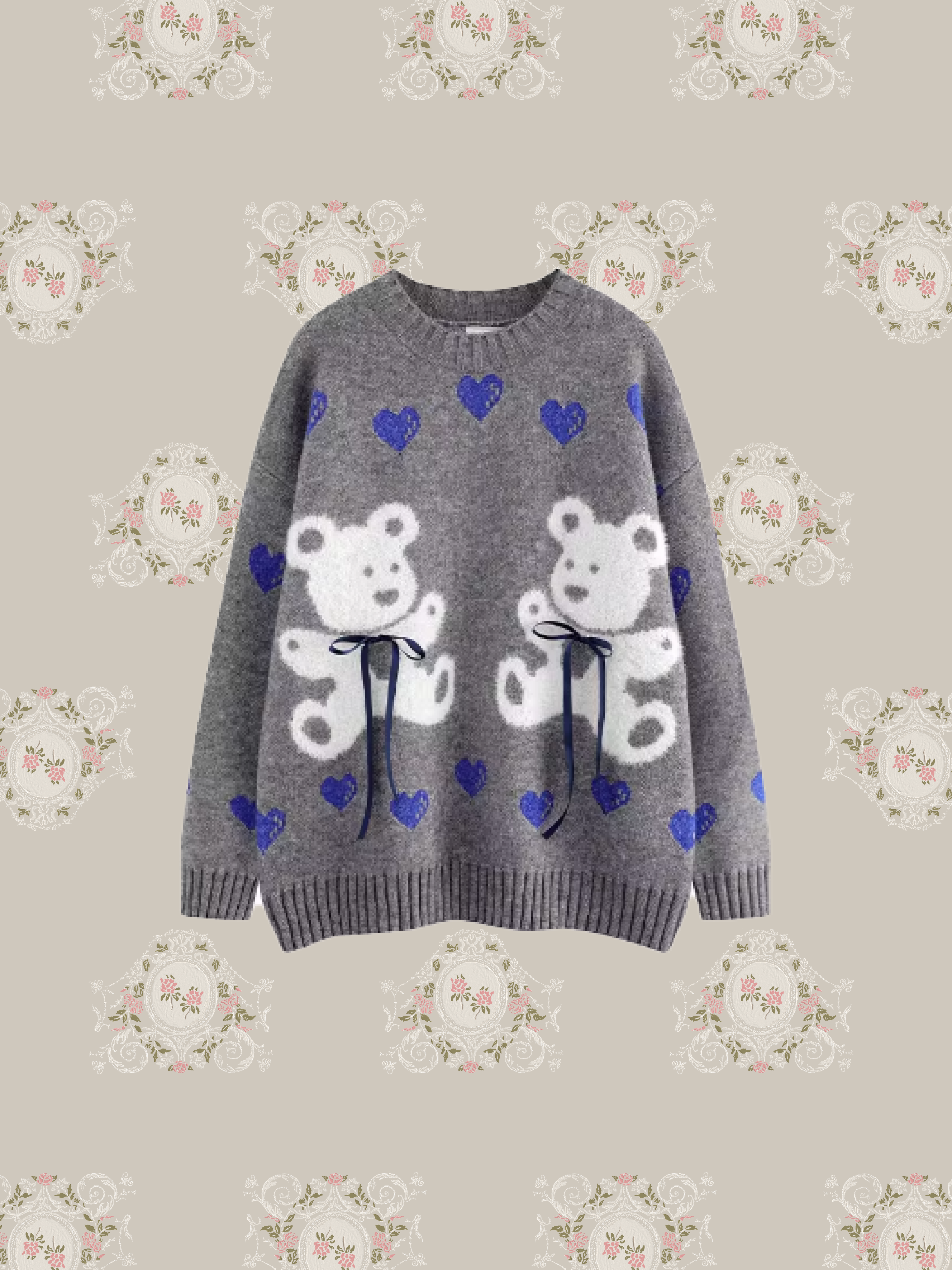 Baby Bear Jacquard Lace Up Sweater/ベビーベアジャカードレースアップセーター