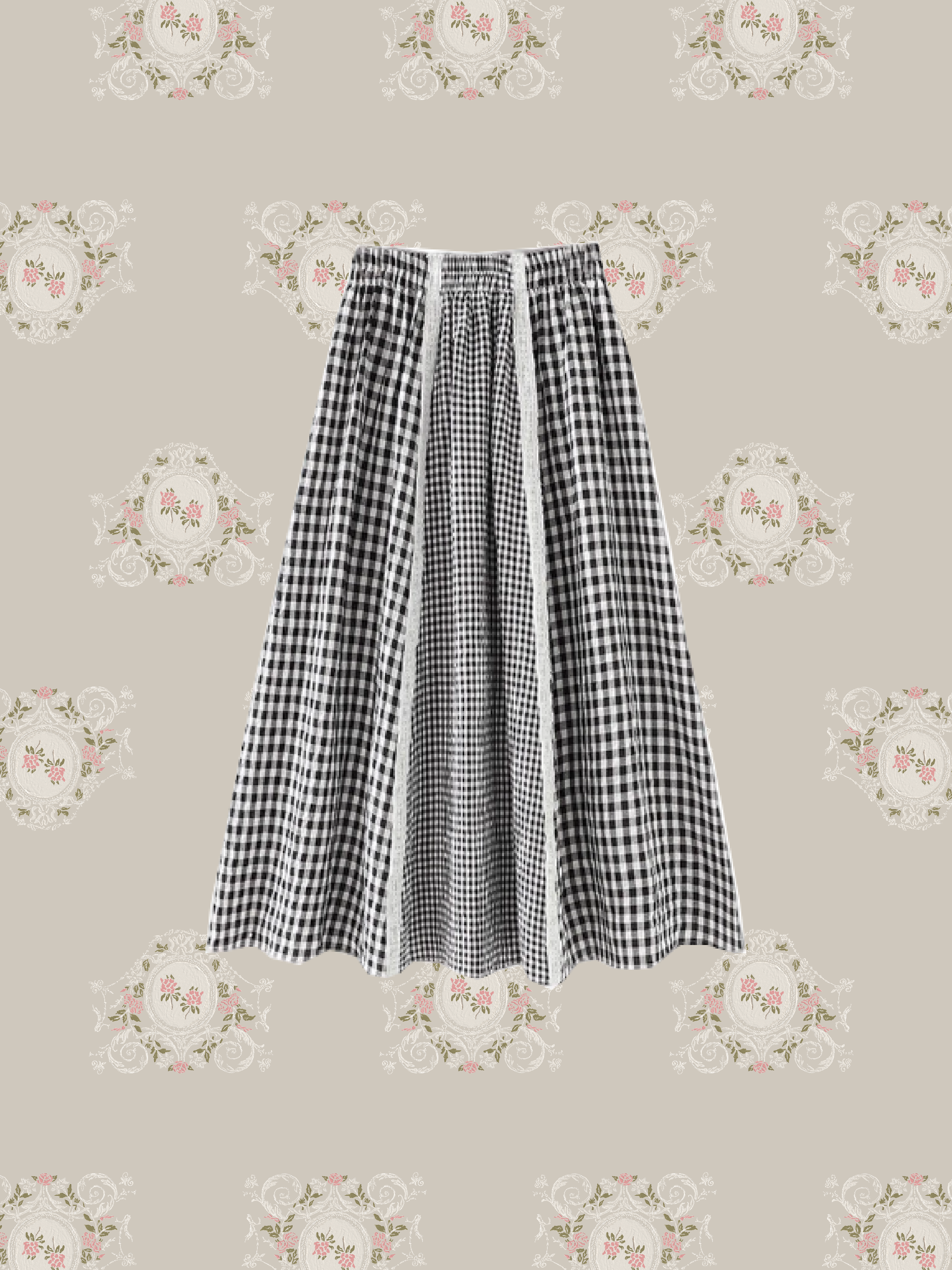Multiple Check Lace Stitching Skirt/マルチチェックレースステッチスカート