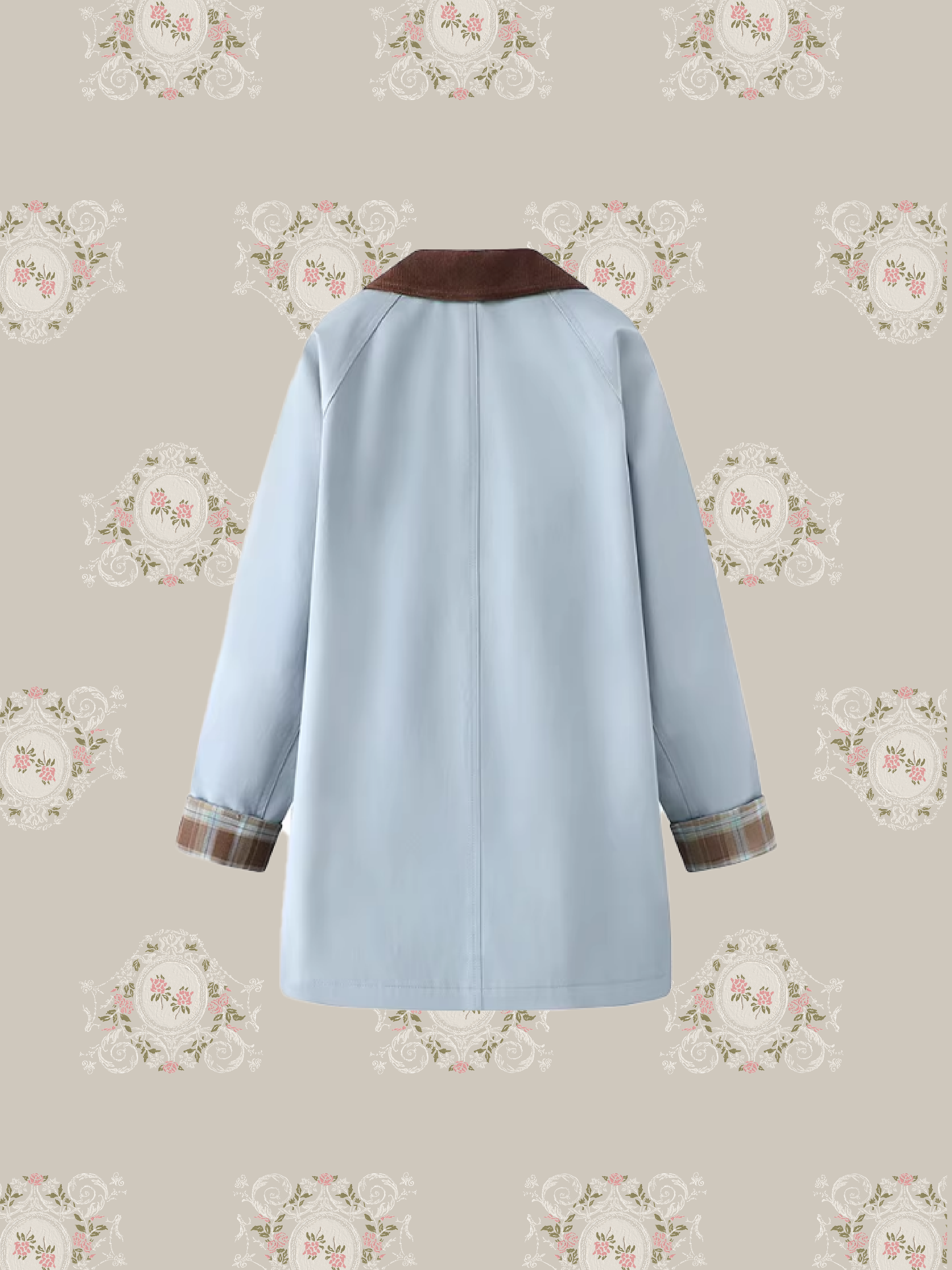 Baby Blue Check Stitching Trench Coat/ベビーブルーチェックステッチトレンチコート