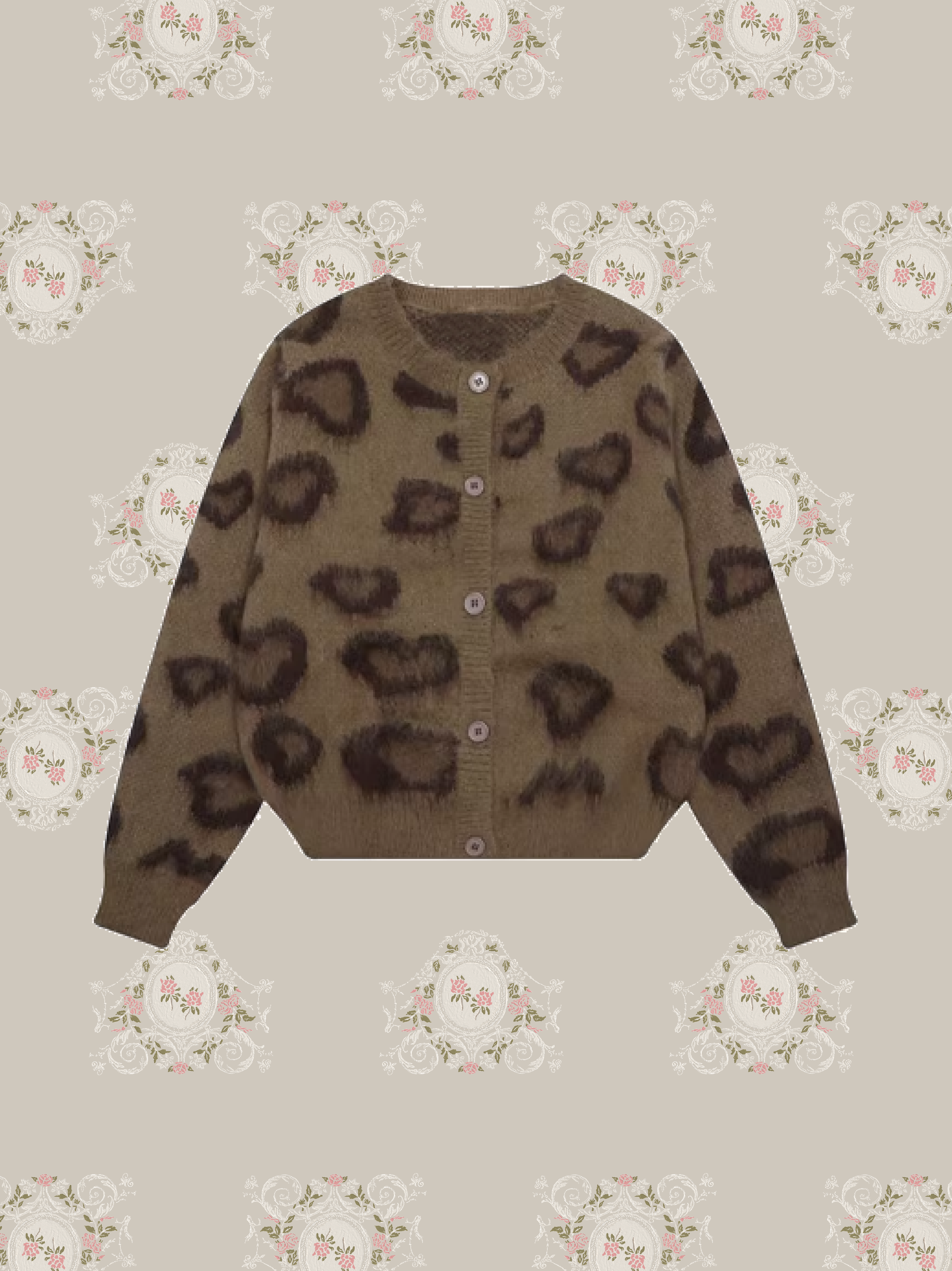 Leopard Motif Heart Cardigan/ヒョウ柄ハートカーディガン