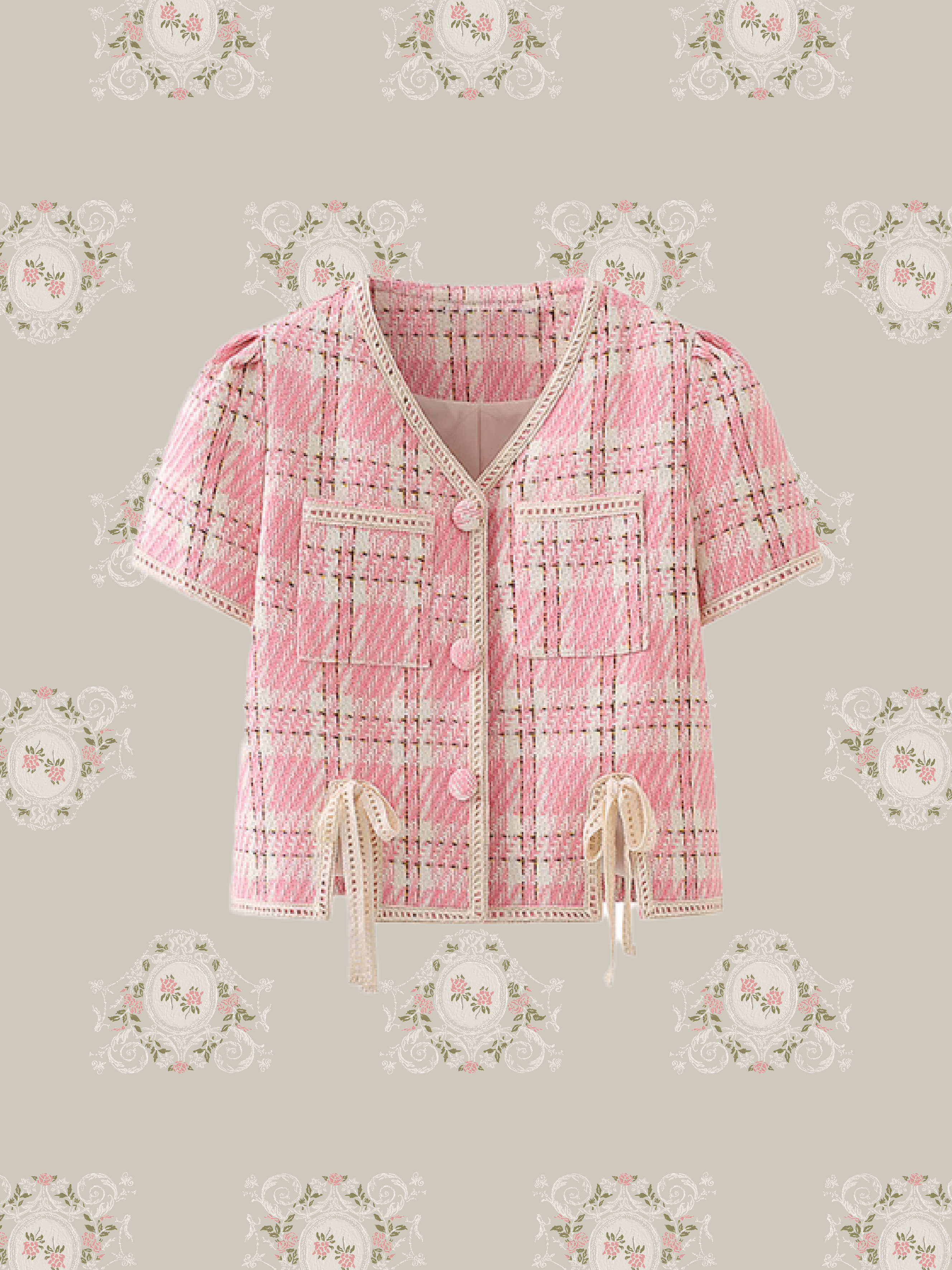 Pink Tartan Bow Shirt/ピンクタータンチェックリボンシャツ