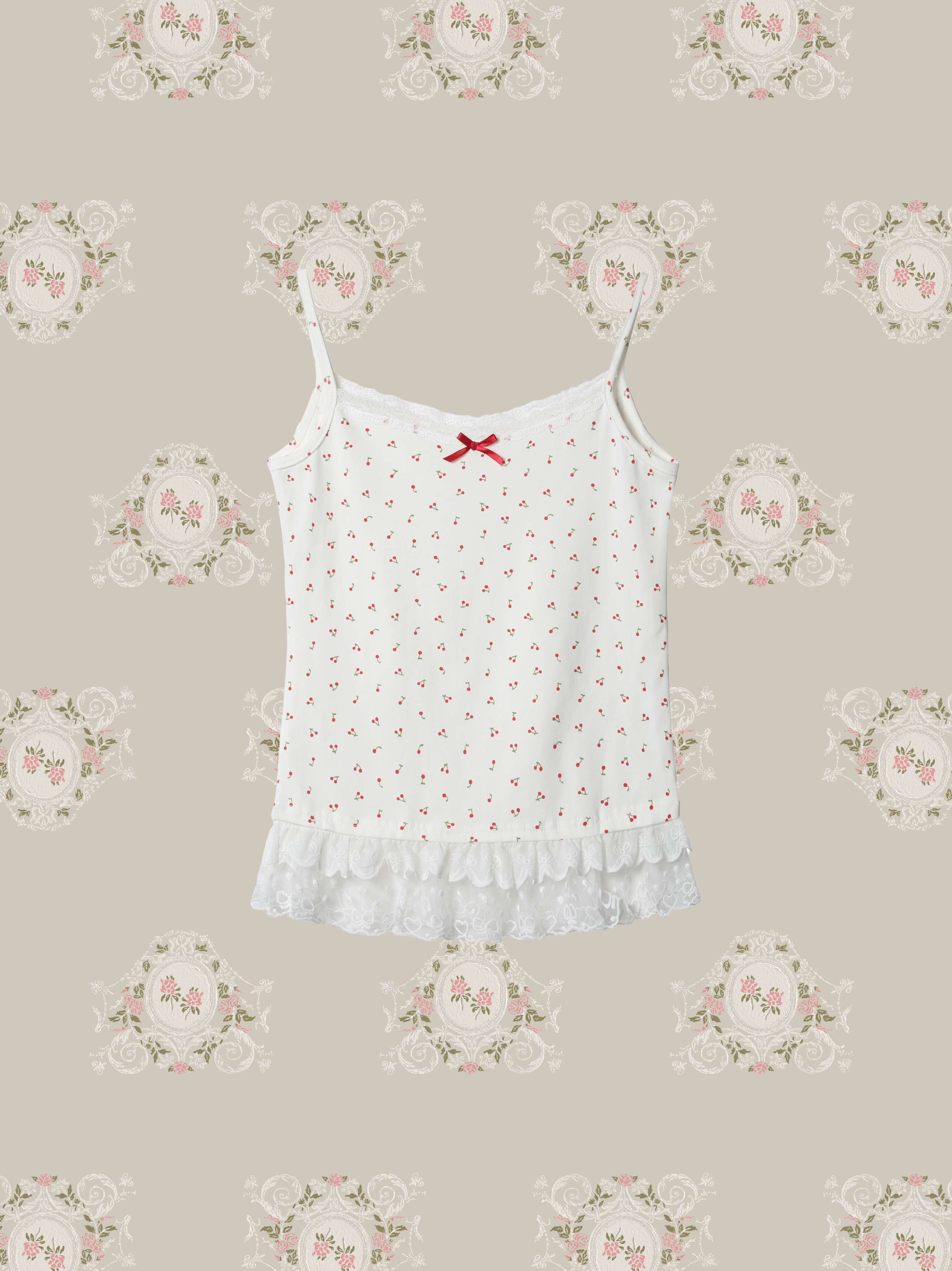Lace Piping Cherry Motif Cami/レースパイピングチェリーモチーフキャミソール