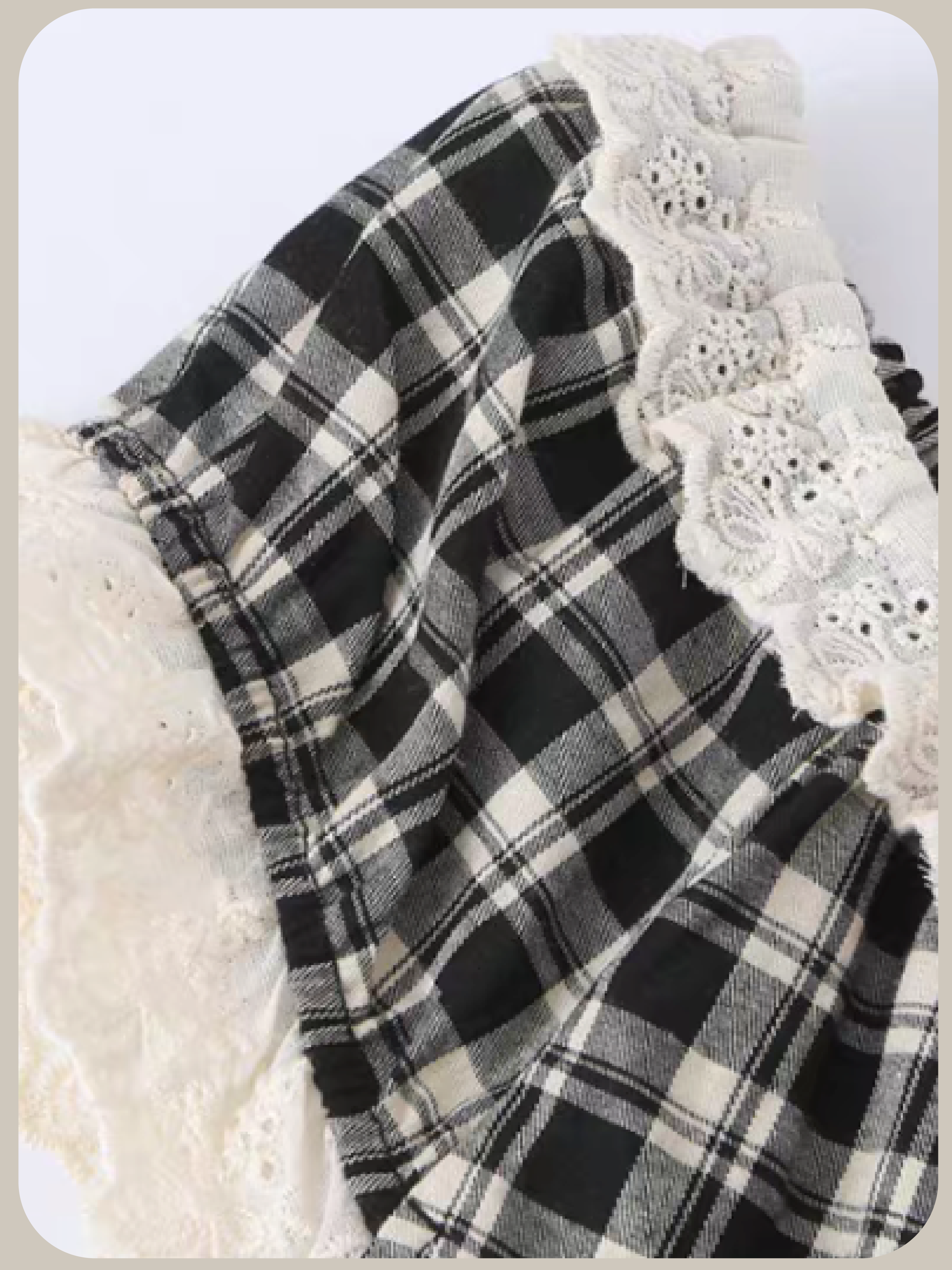 Lace Trim Plaid Bow Top/レーストリムチェック柄リボントップス
