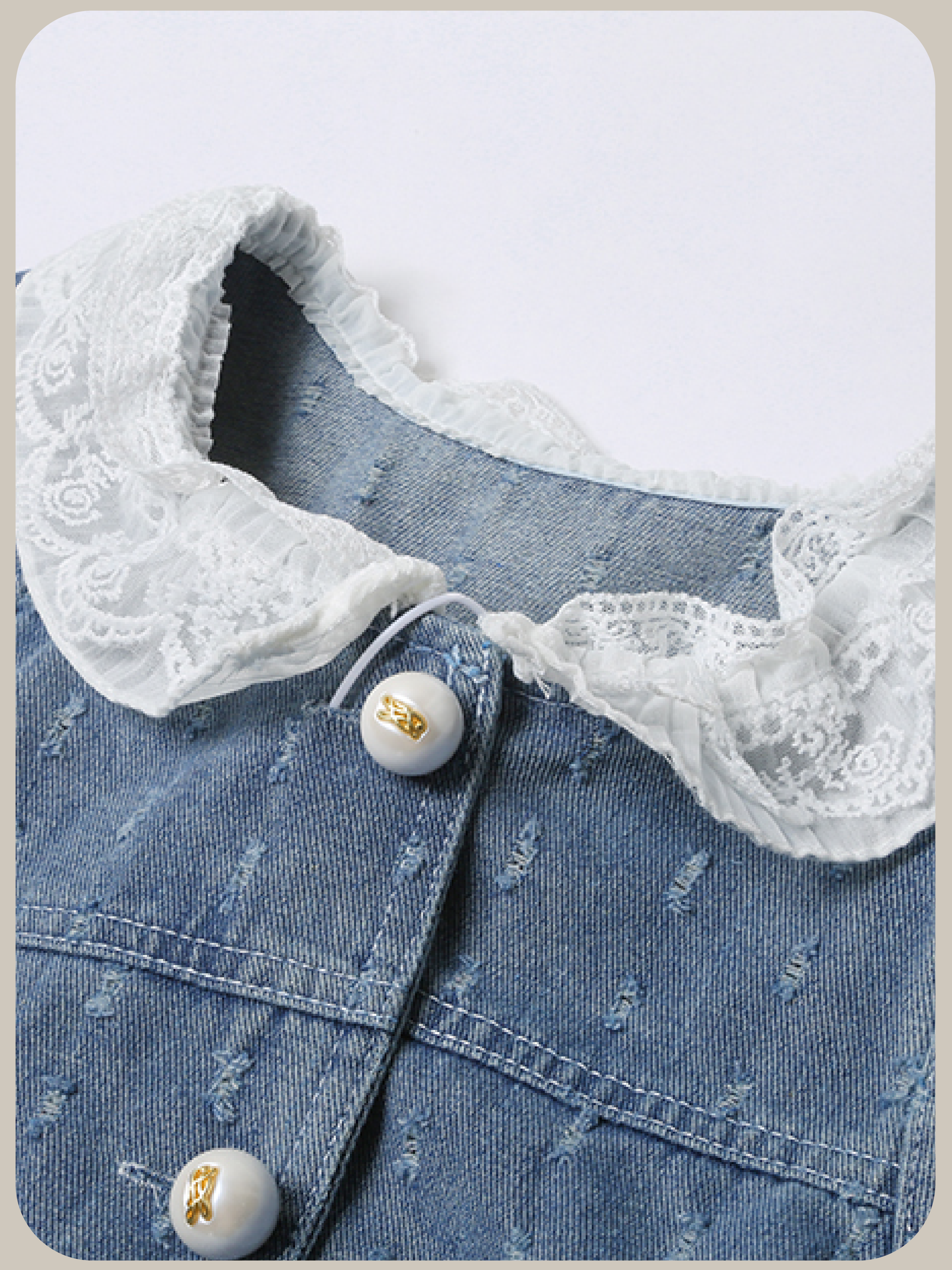 Fringe Design Lace Deco Denim Set Up/フリンジデザインレースデコデニムセットアップ