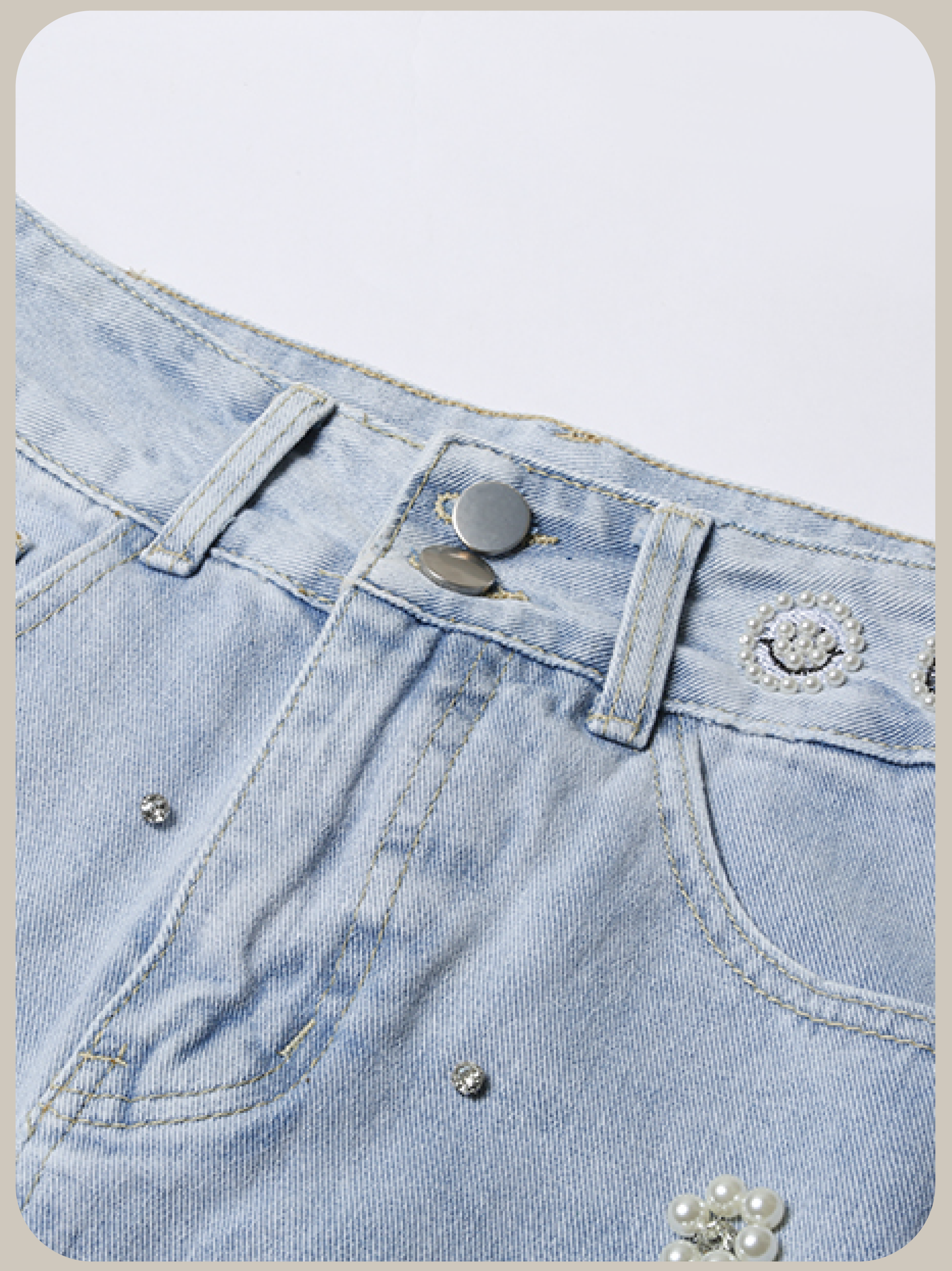Pearl Deco Denim Skirt/パールデコデニムスカート