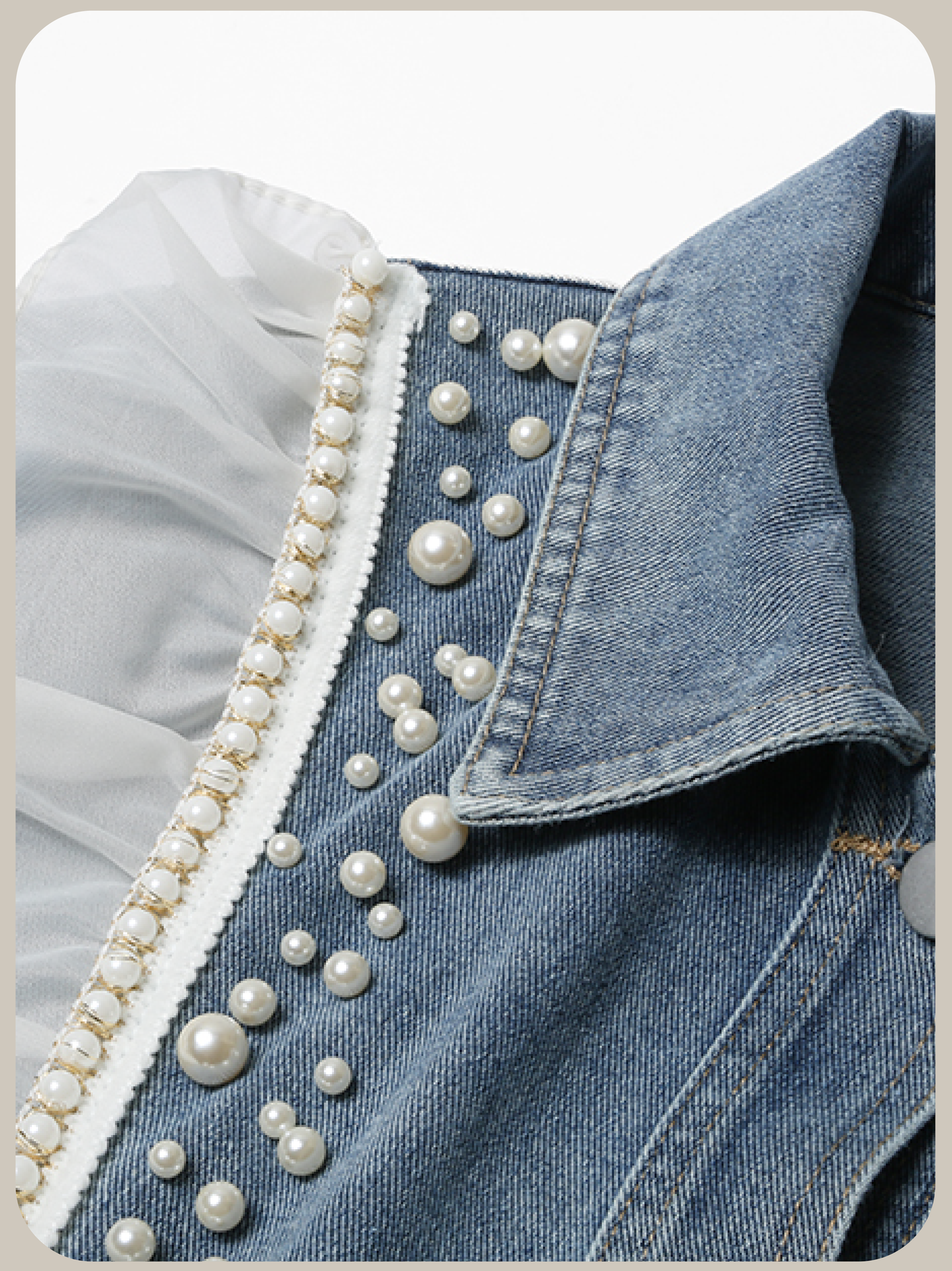 Ruffle Deco Pearl Denim Jacket/ラッフルデコパールデニムジャケット