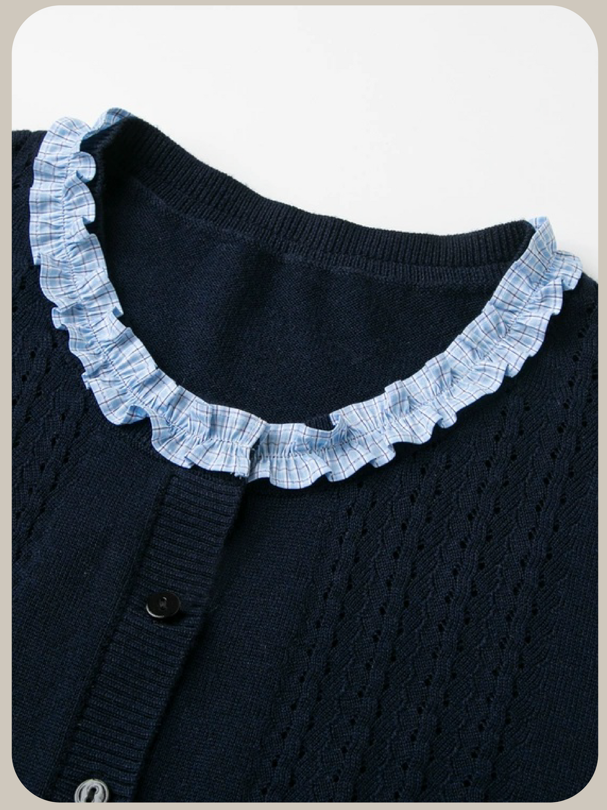 Navy Ruffle Trim Knit Cardigan/ネイビーラッフルトリムニットカーディガン