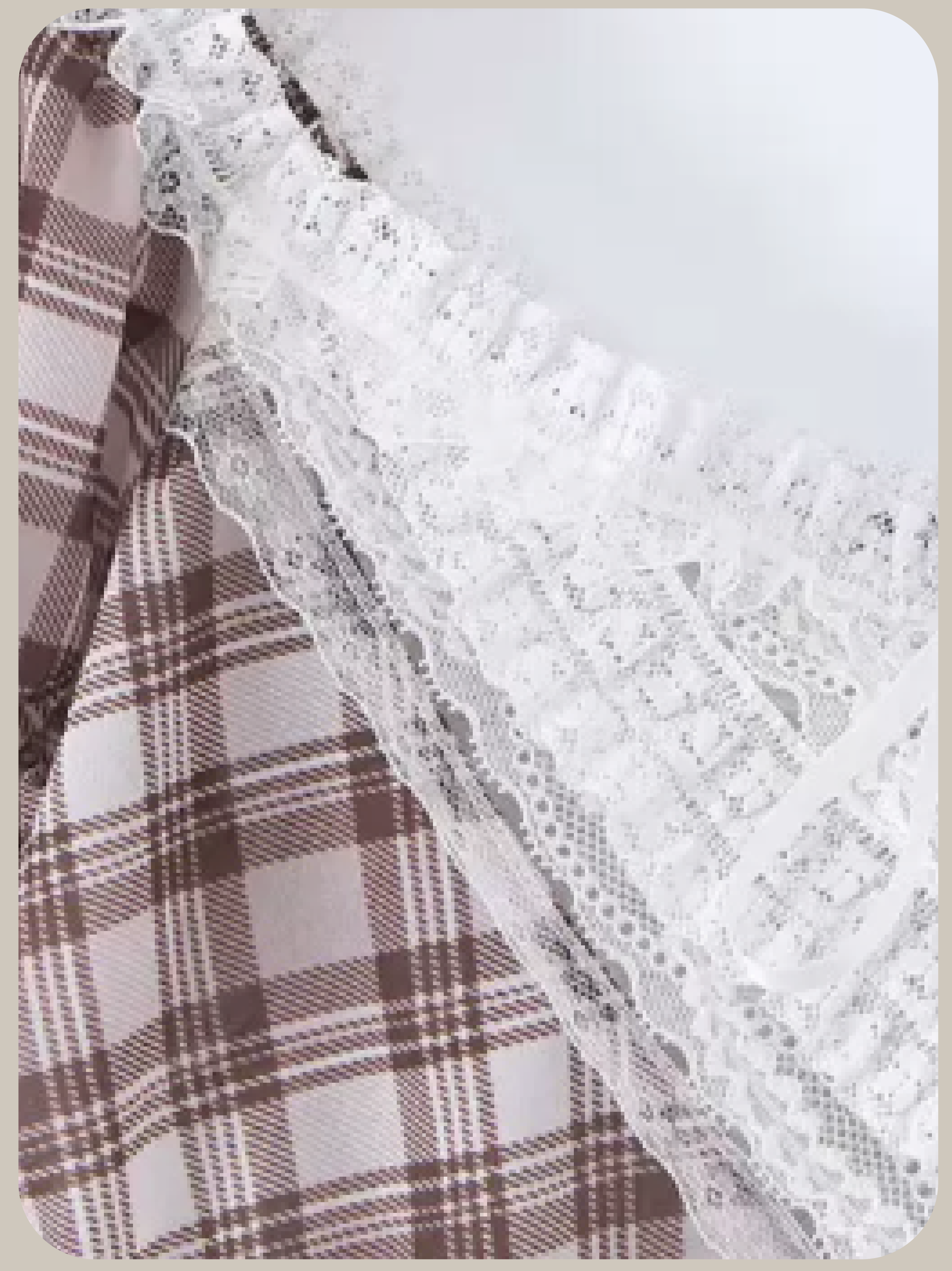 Off-Shoulder Plaid Lace Crop Top/オフショルダーチェック柄レースクロップトップ