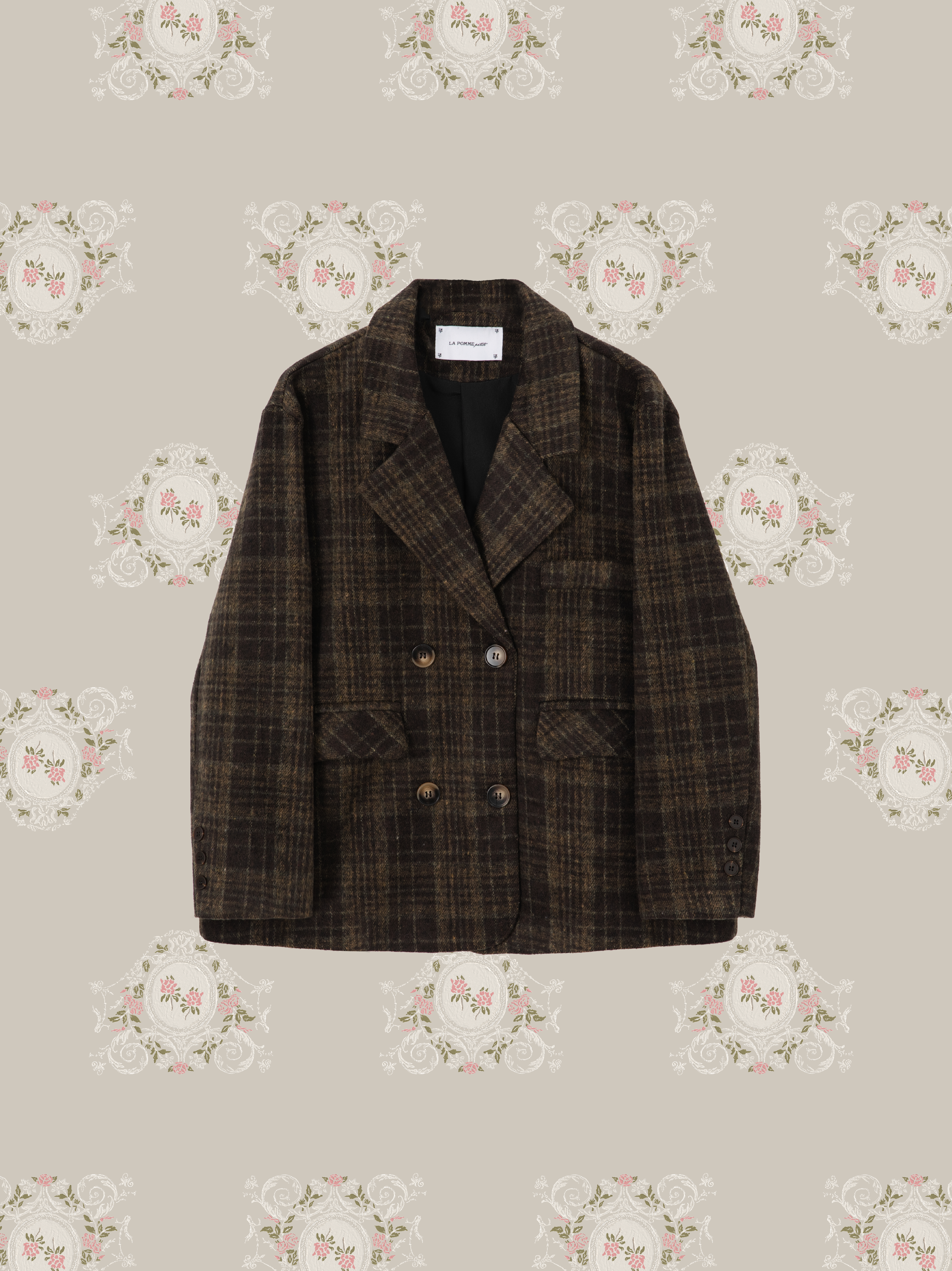 Moss Green Plaid Coat モスグリーンのチェック柄コート