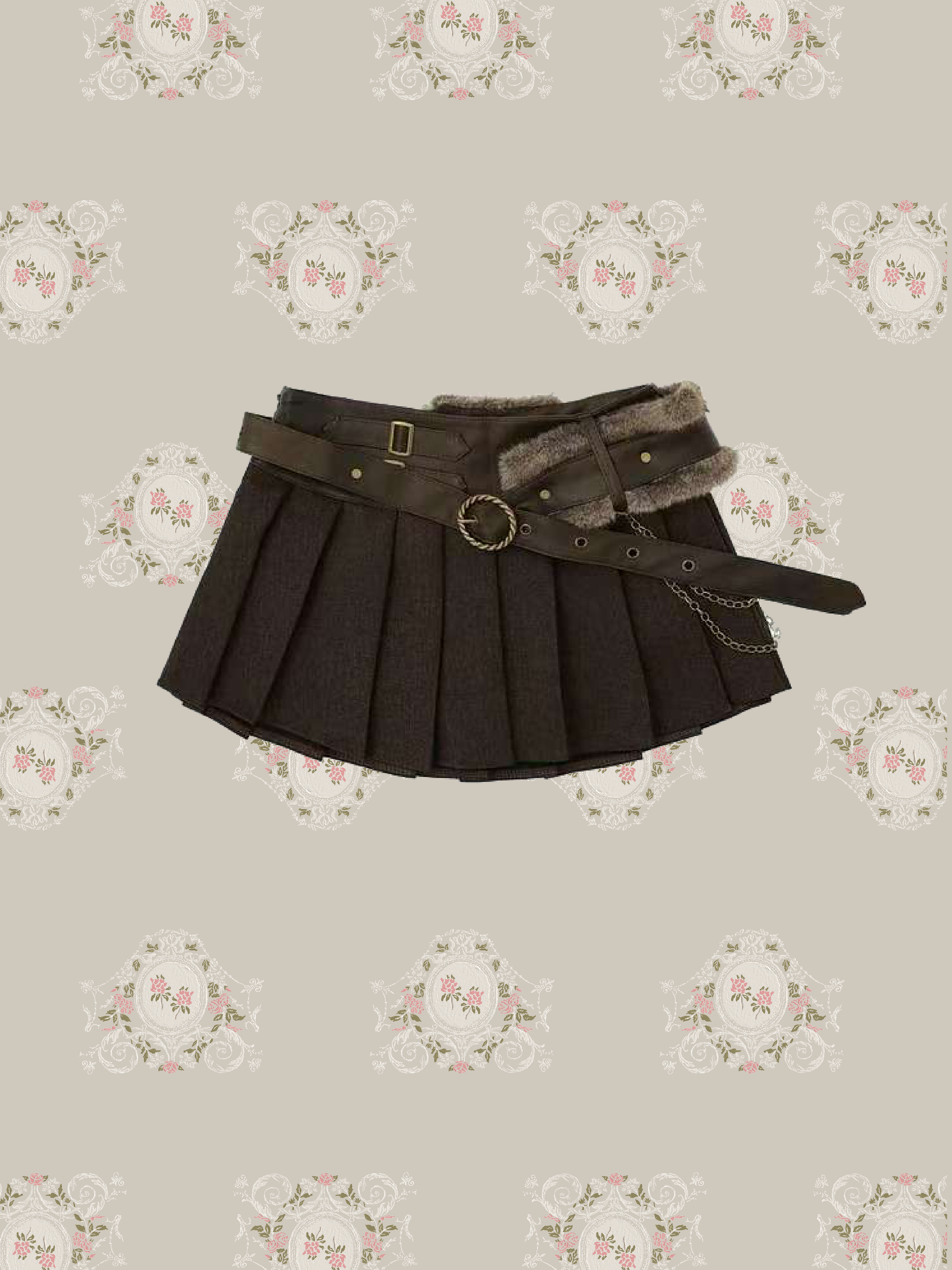 Fur Belt Pleats Mini Skirt/ファーベルトプリーツミニスカート
