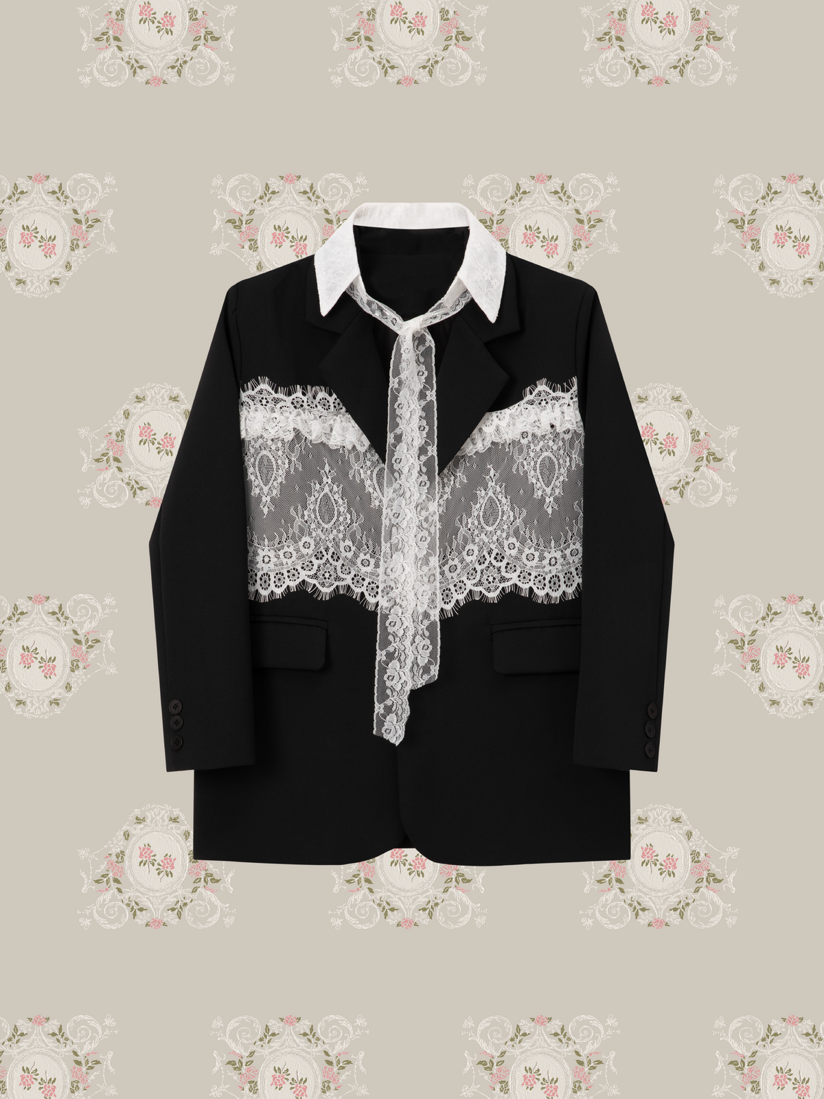Elegant Detachable Lace Collar Jacket/エレガント取り外し可能レース襟ジャケット